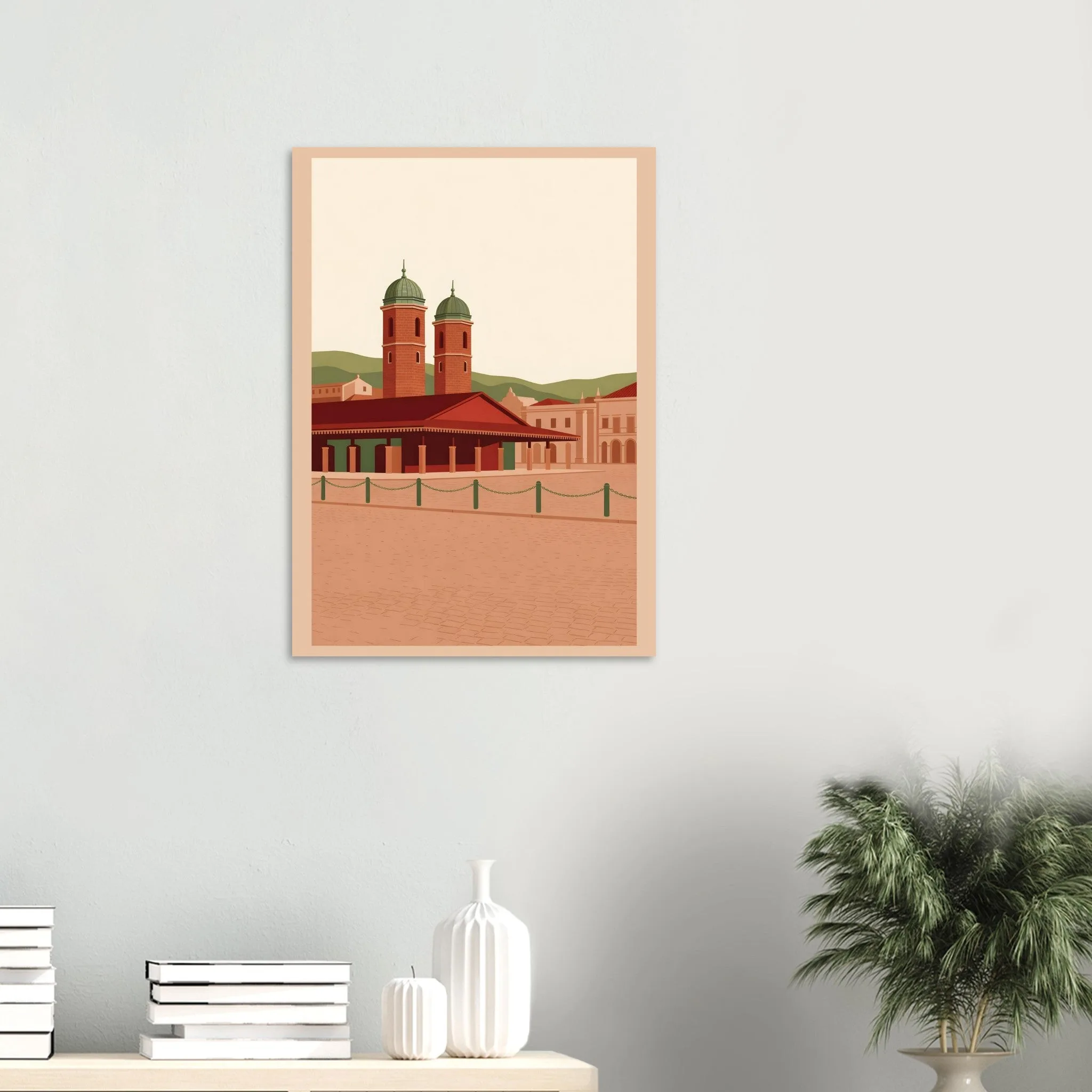 Flat vector illustration poster of Olhão — warm minimalist design, from €19