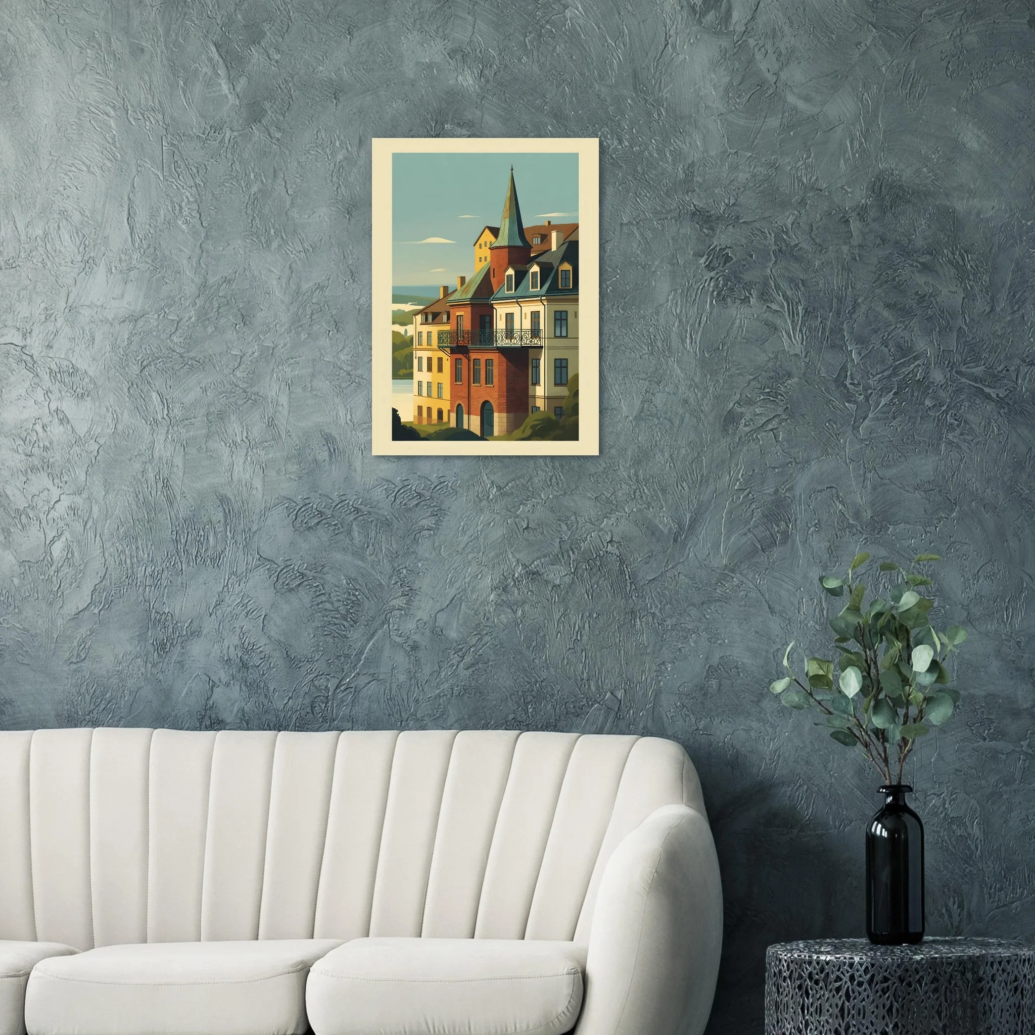Mid-century modern poster of Linköping — warm minimalist design, from €19