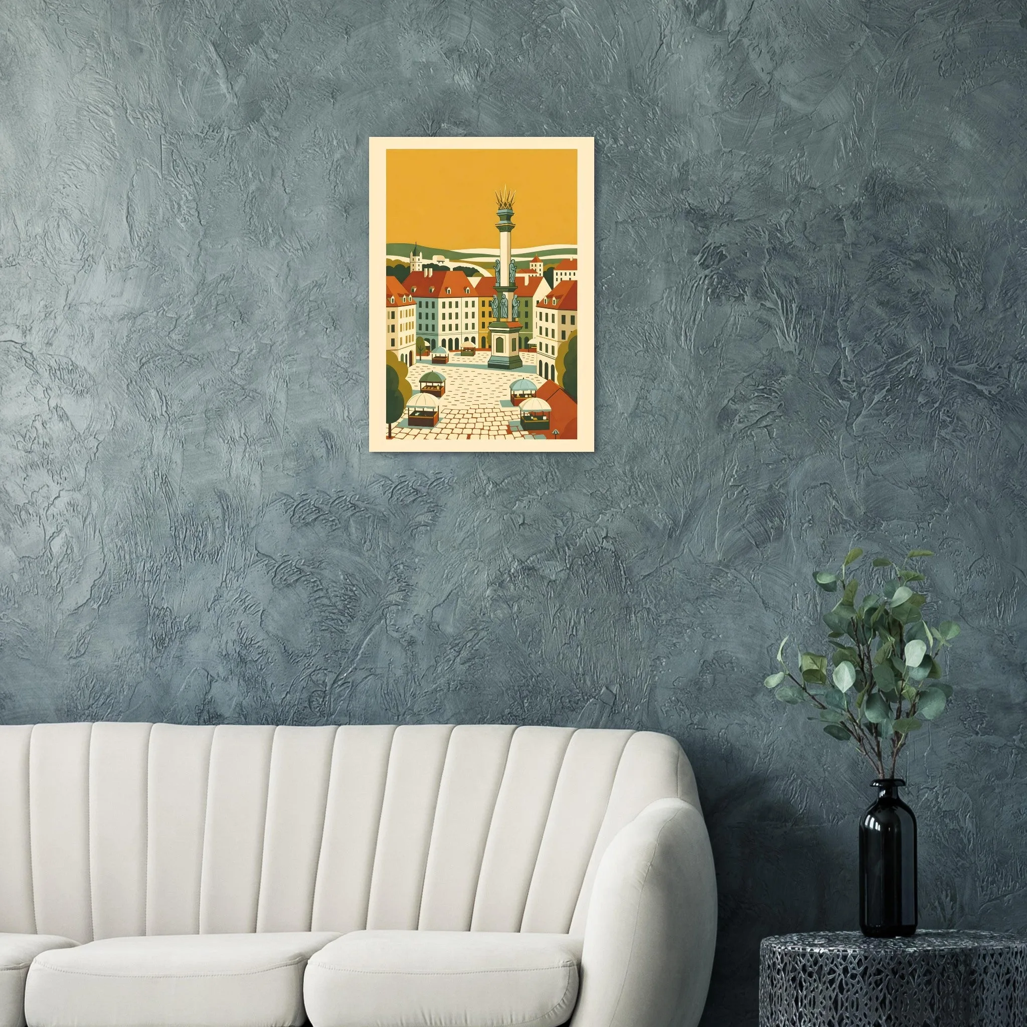 Mid-century modern poster of Wiener Neustadt — warm minimalist design, from €19