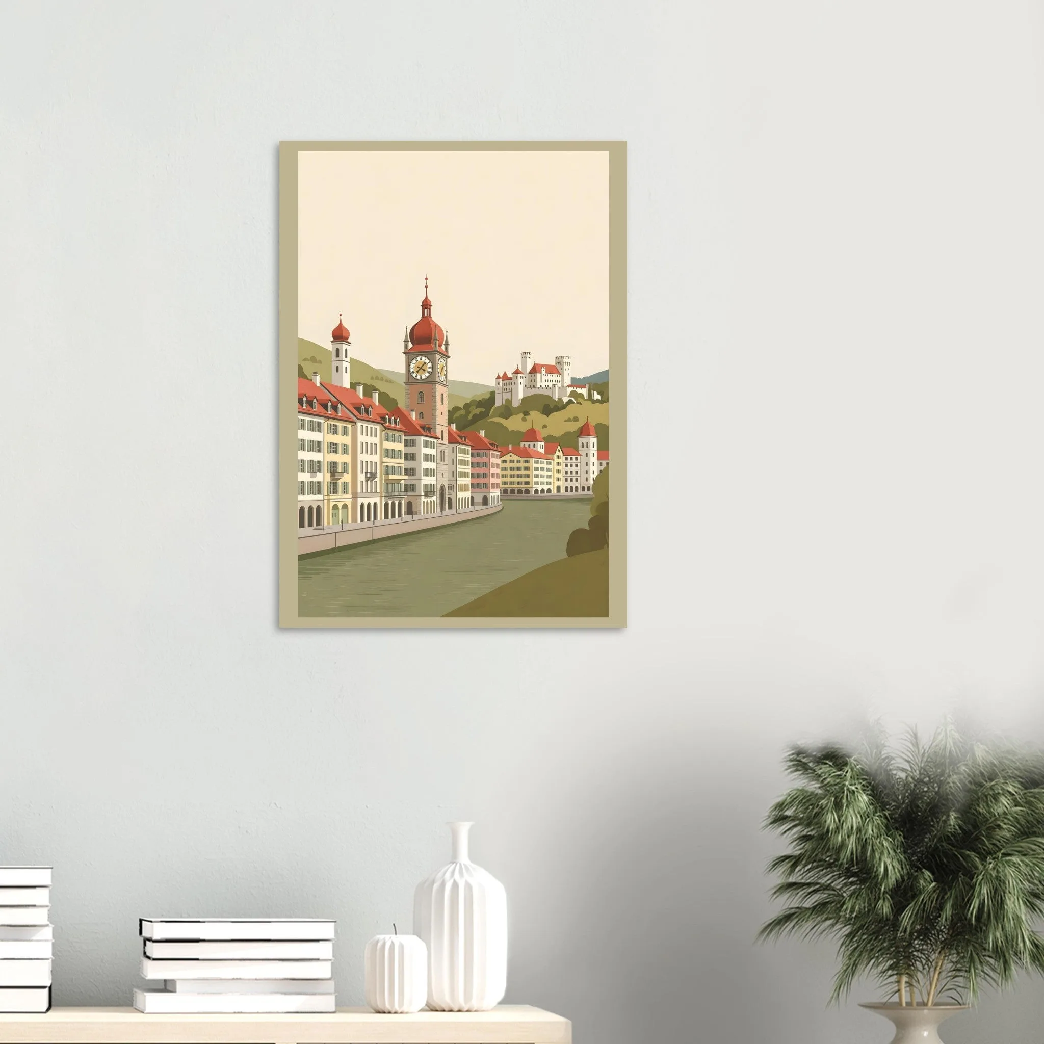 Flat vector illustration poster of Luzern — warm minimalist design, from €19