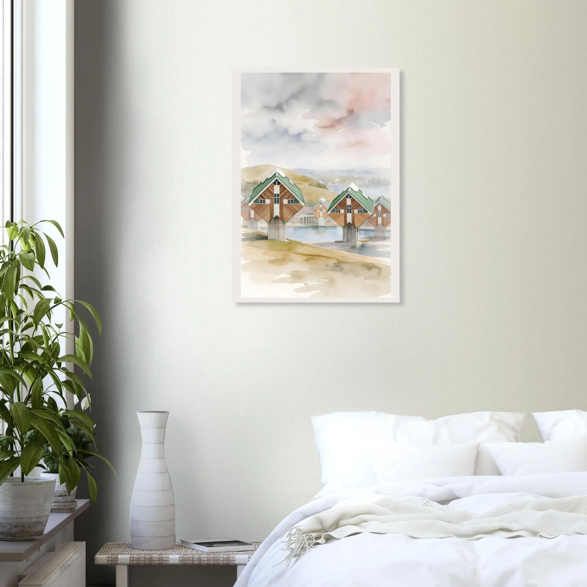 Watercolour landscape poster of Helmond — warm minimalist design, from €19