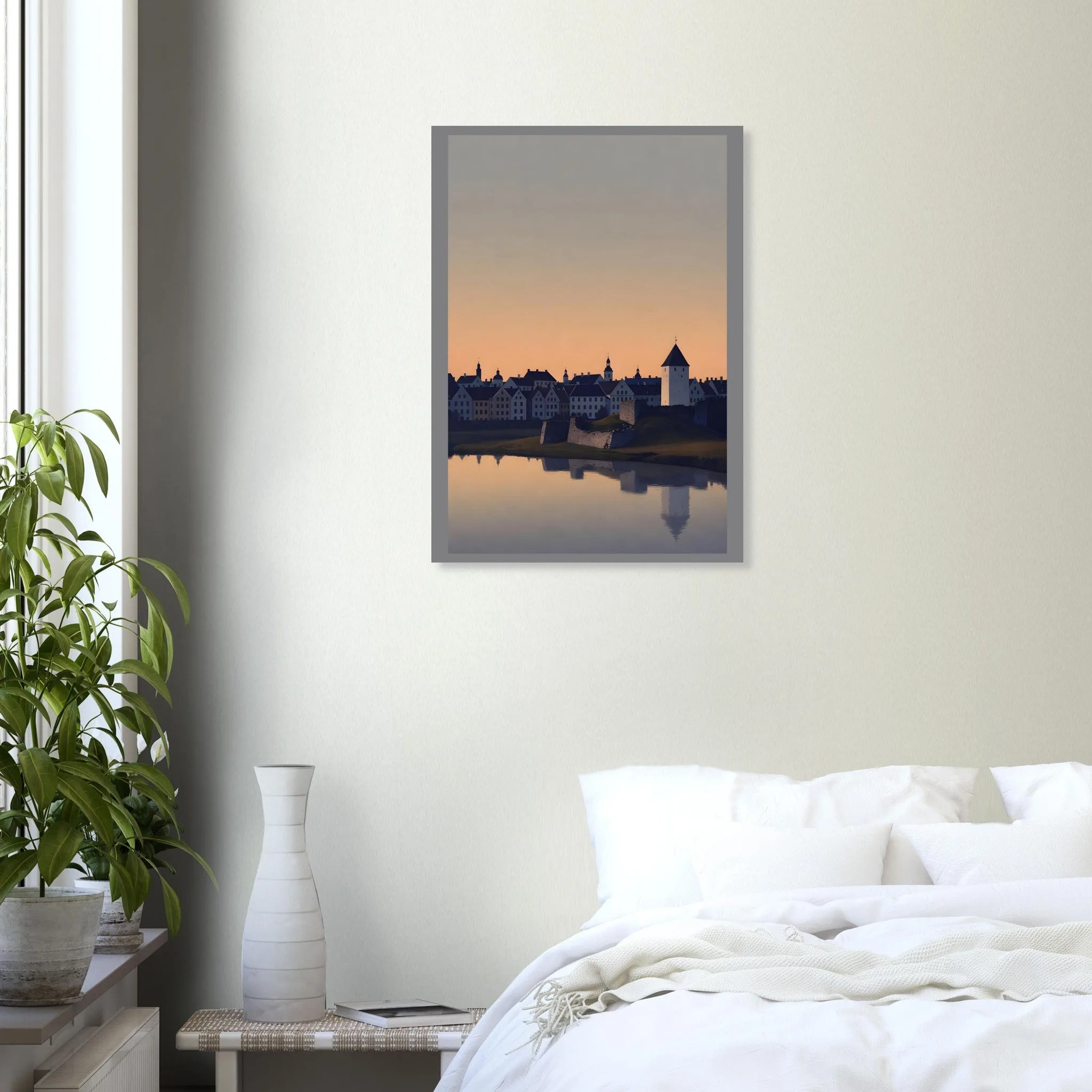 Silhouette skyline-Poster von Nyköping — warmes minimalistisches Motiv, ab 19 €