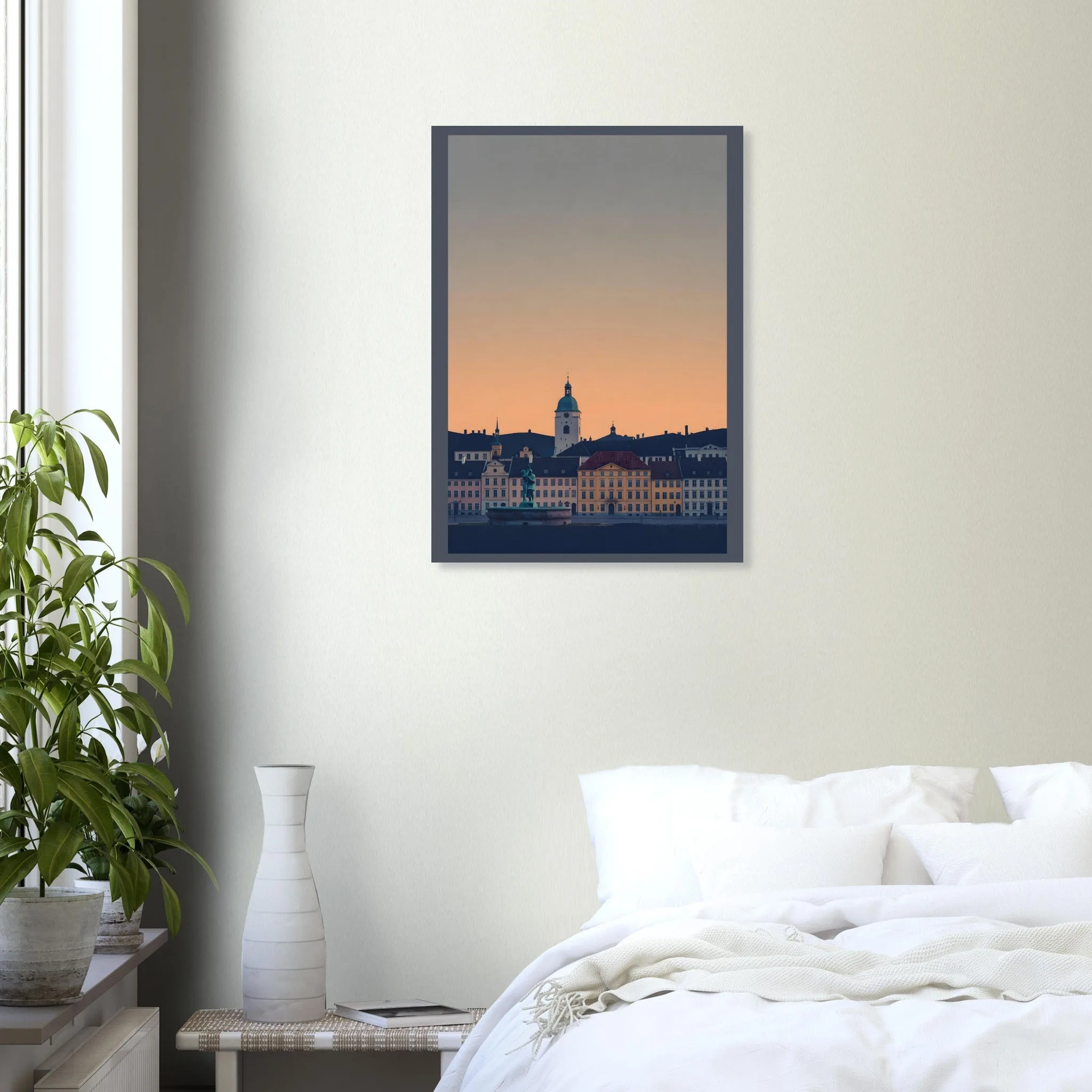 Silhouette skyline poster of Varberg — warm minimalist design, from €19