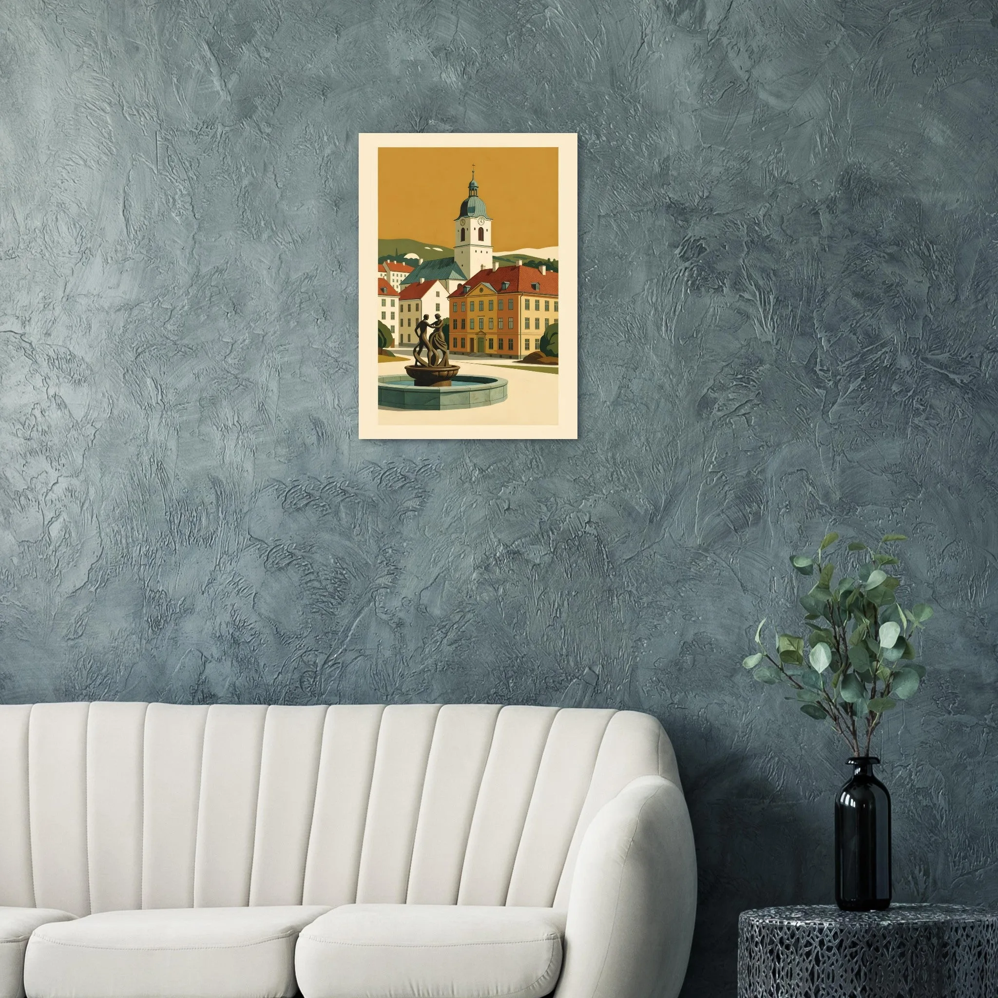 Mid-century modern poster of Varberg — warm minimalist design, from €19