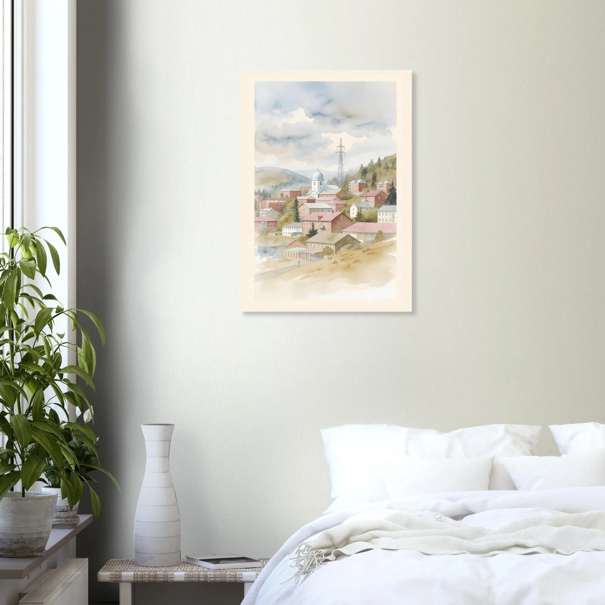 Watercolour landscape-Poster von Uddevalla — warmes minimalistisches Motiv, ab 19 €