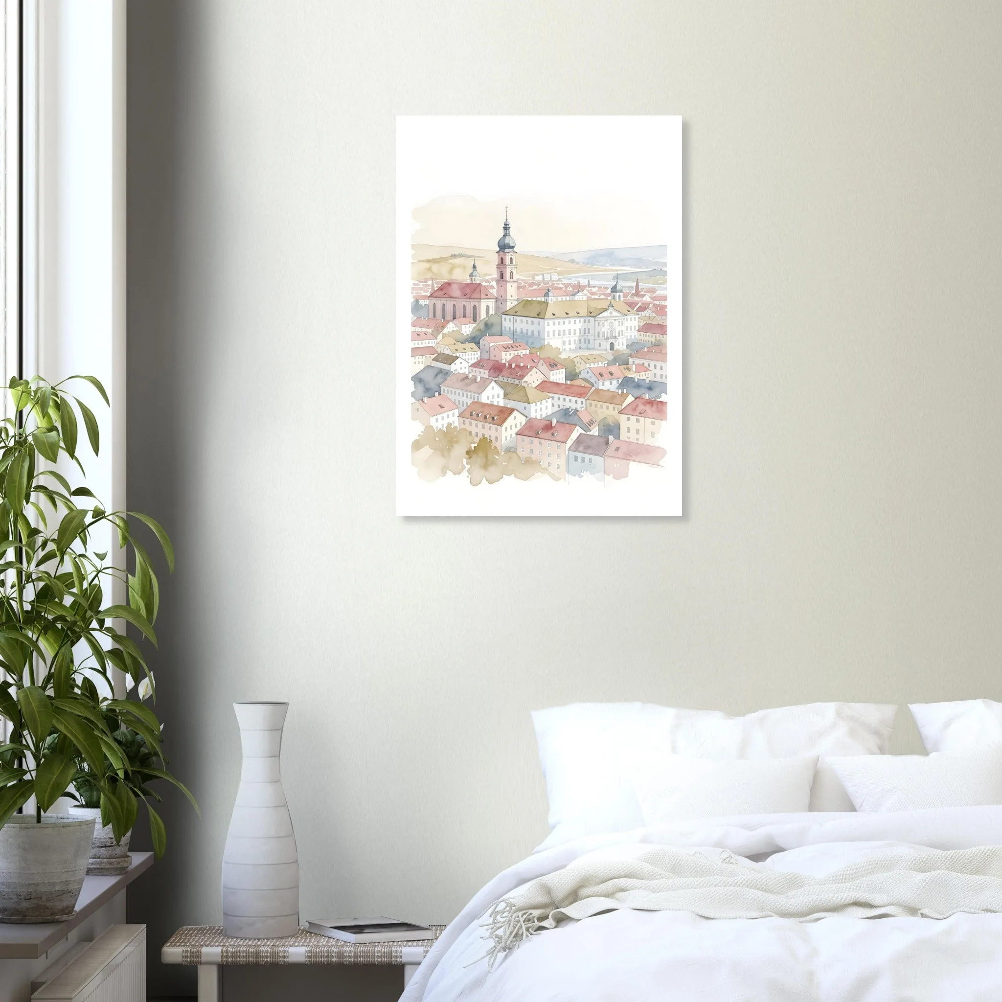 Watercolour landscape poster of St. Pölten — warm minimalist design, from €19