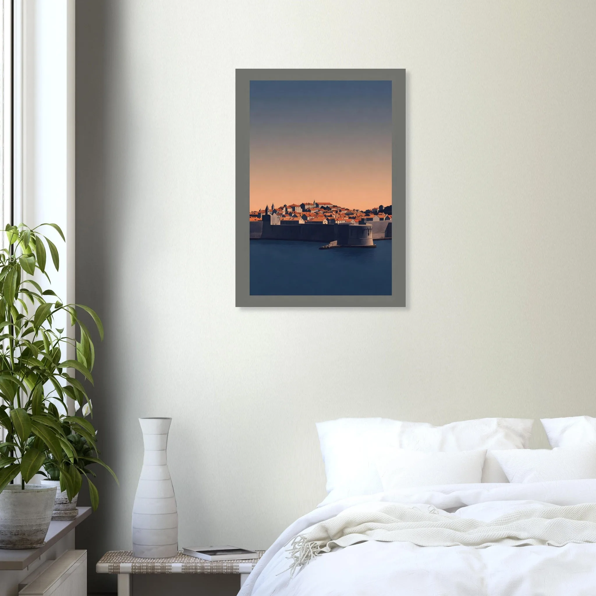 Silhouette skyline poster of Dubrovnik — warm minimalist design, from €19