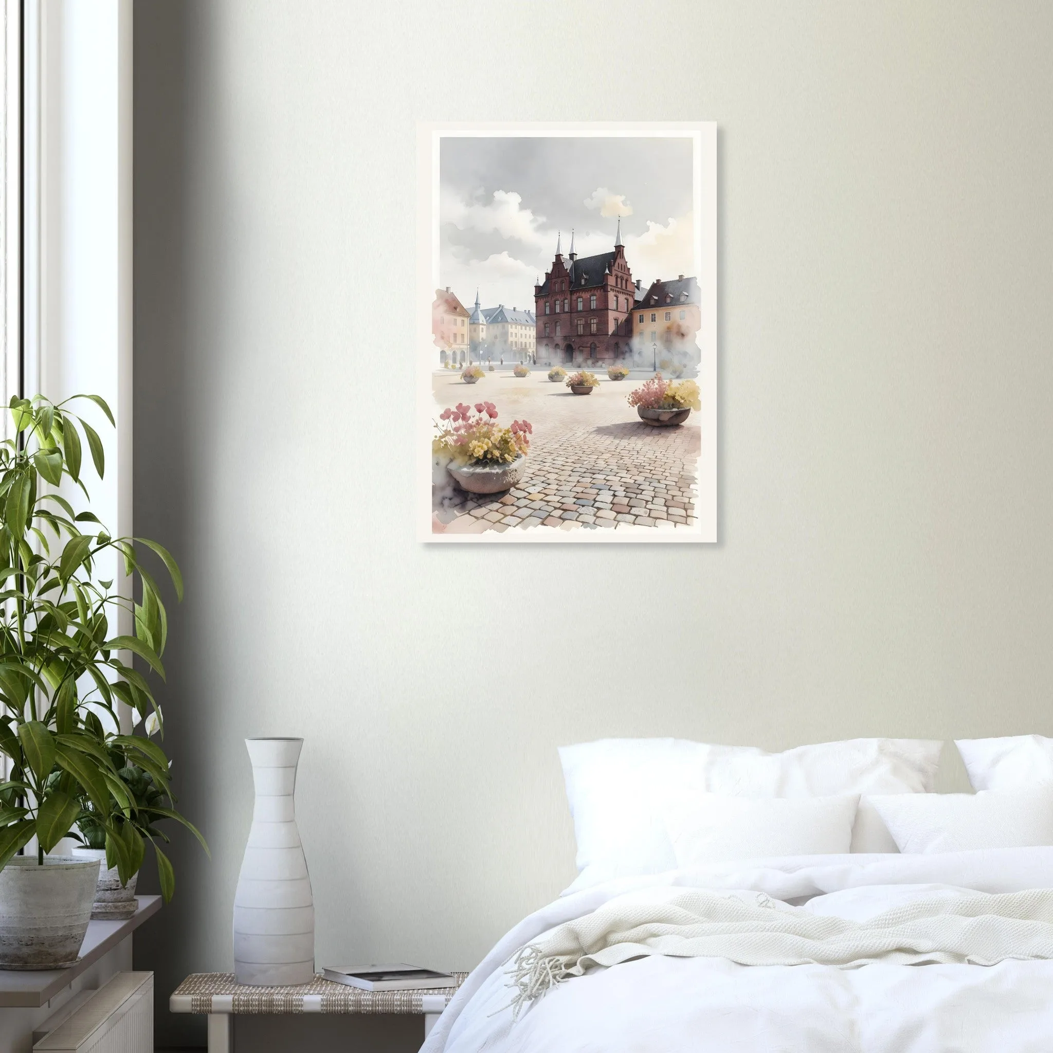 Watercolour landscape poster of Lund — warm minimalist design, from €19
