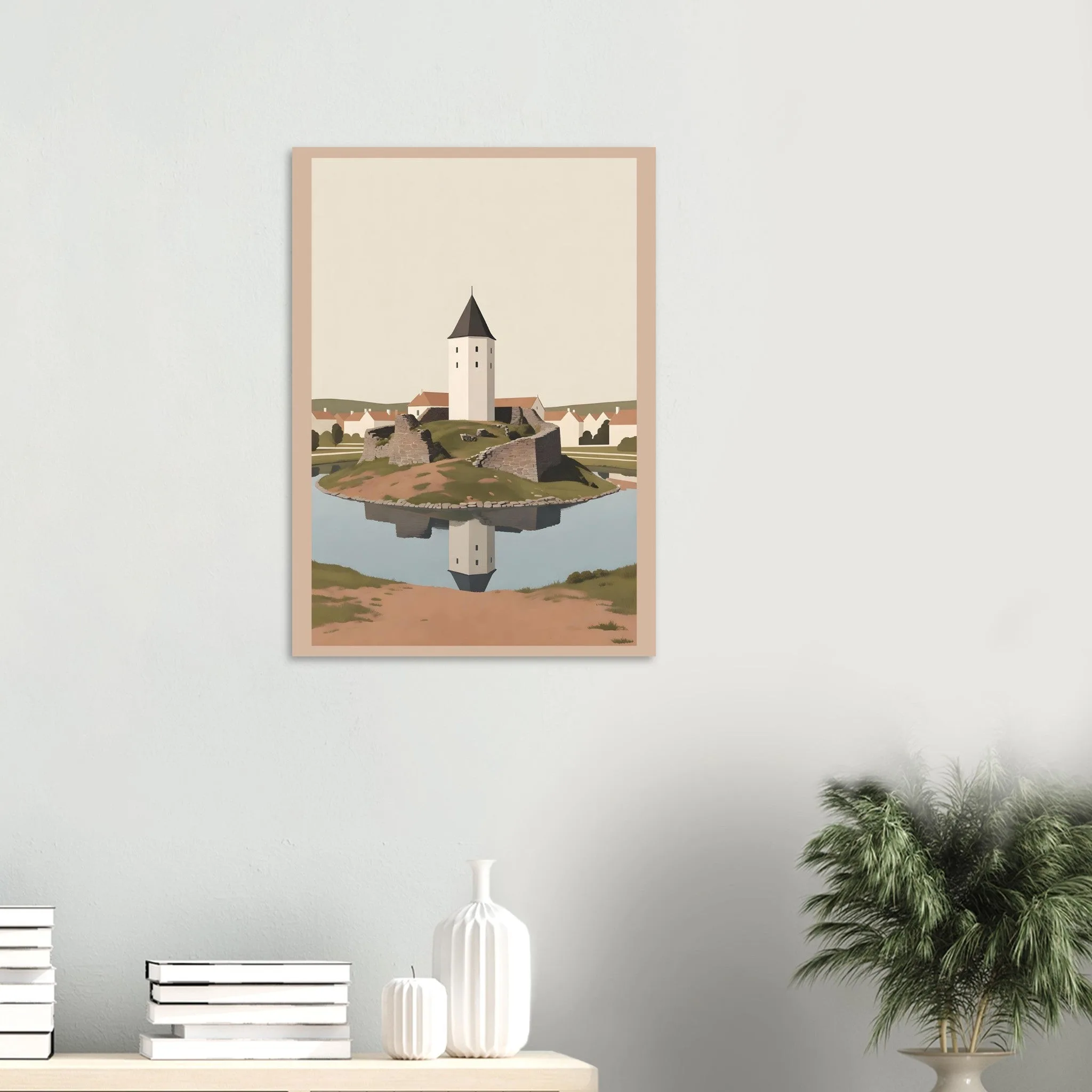 Flat vector illustration-Poster von Nyköping — warmes minimalistisches Motiv, ab 19 €