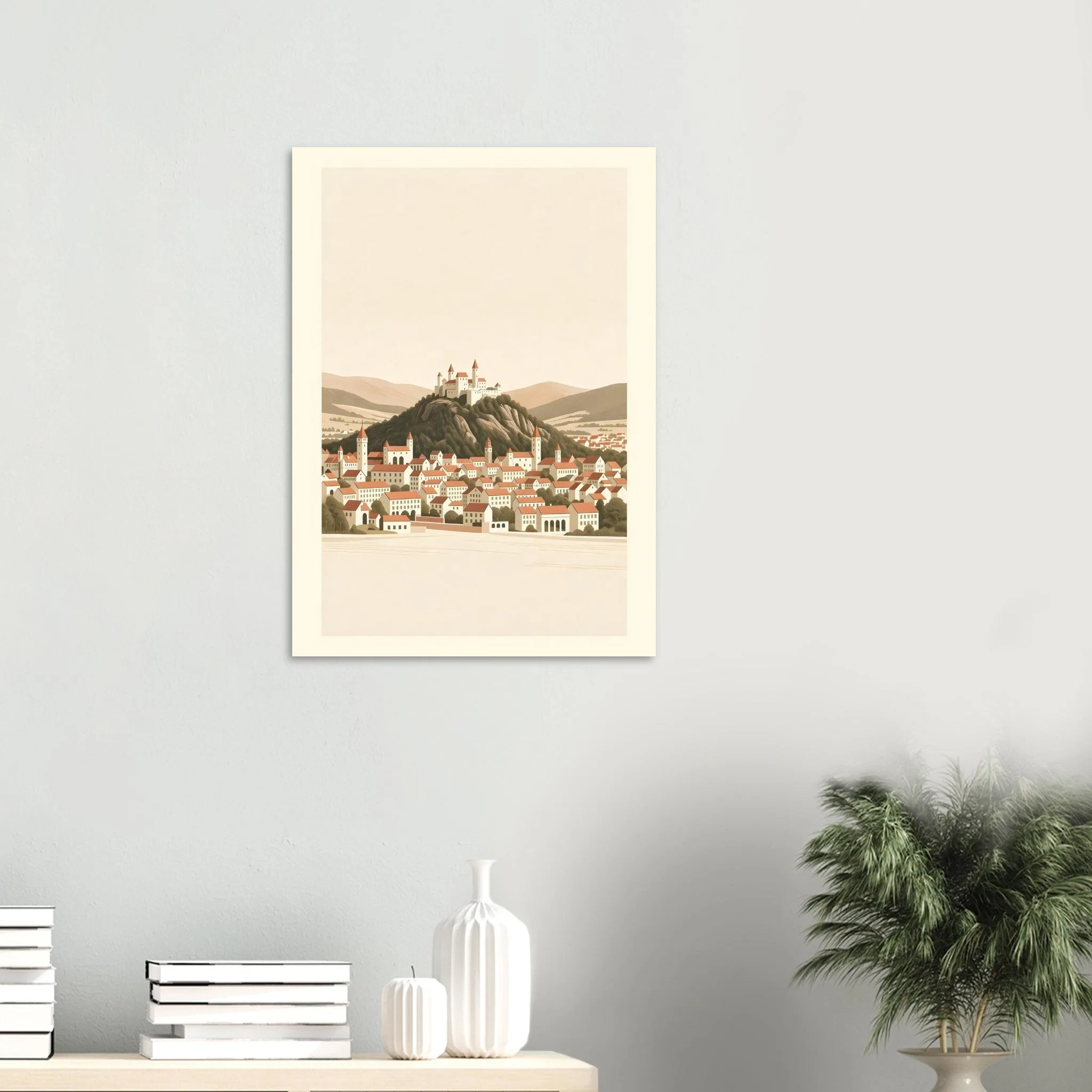 Flat vector illustration poster of Feldkirch — warm minimalist design, from €19