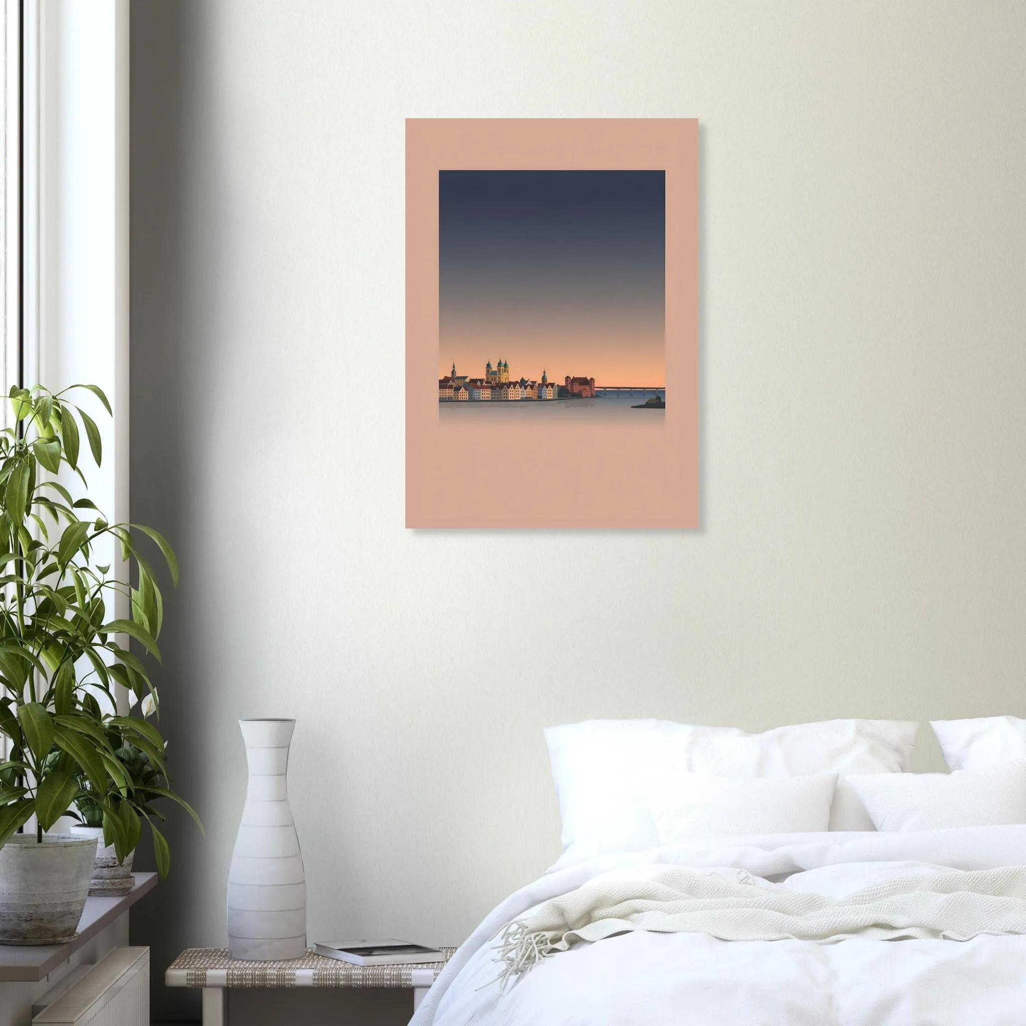 Silhouette skyline poster of Kalmar — warm minimalist design, from €19