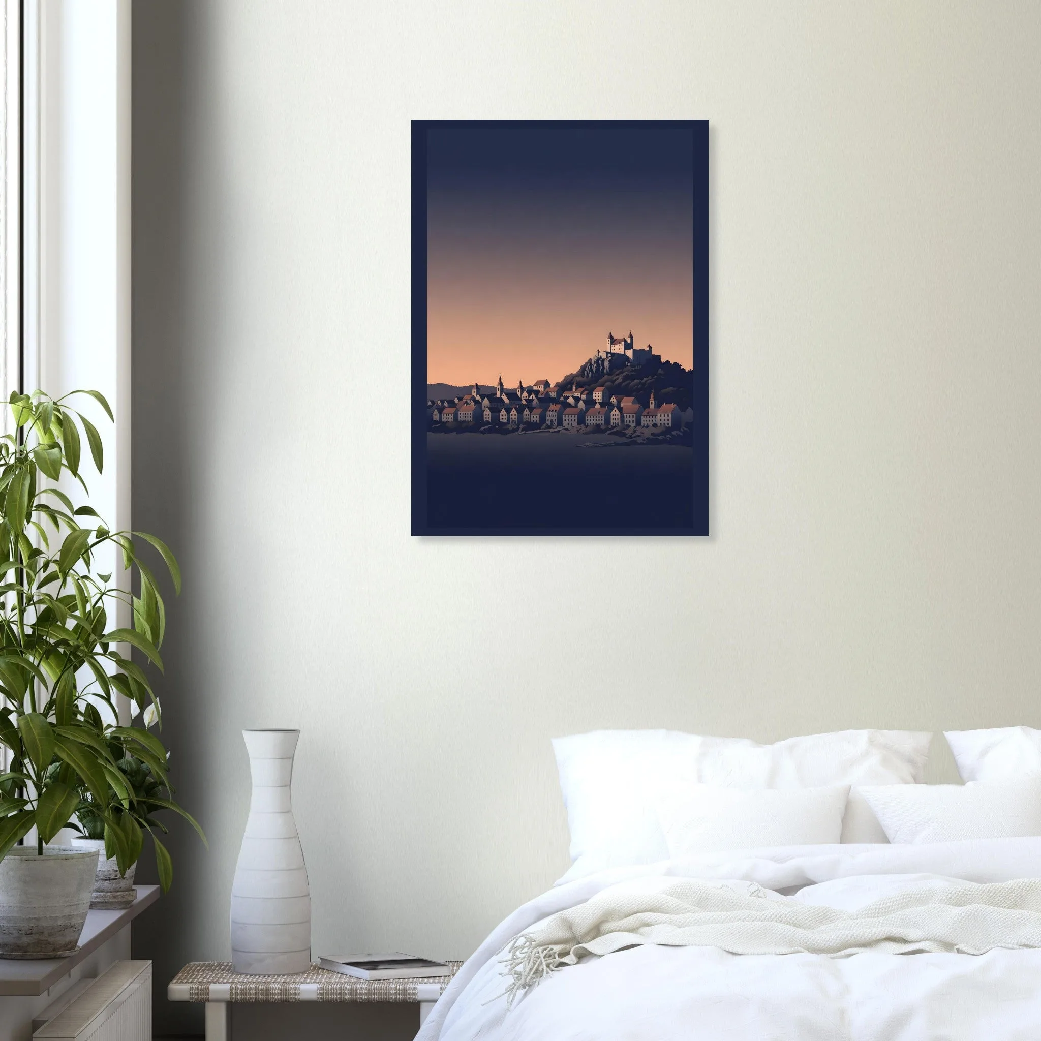 Silhouette skyline poster of Feldkirch — warm minimalist design, from €19