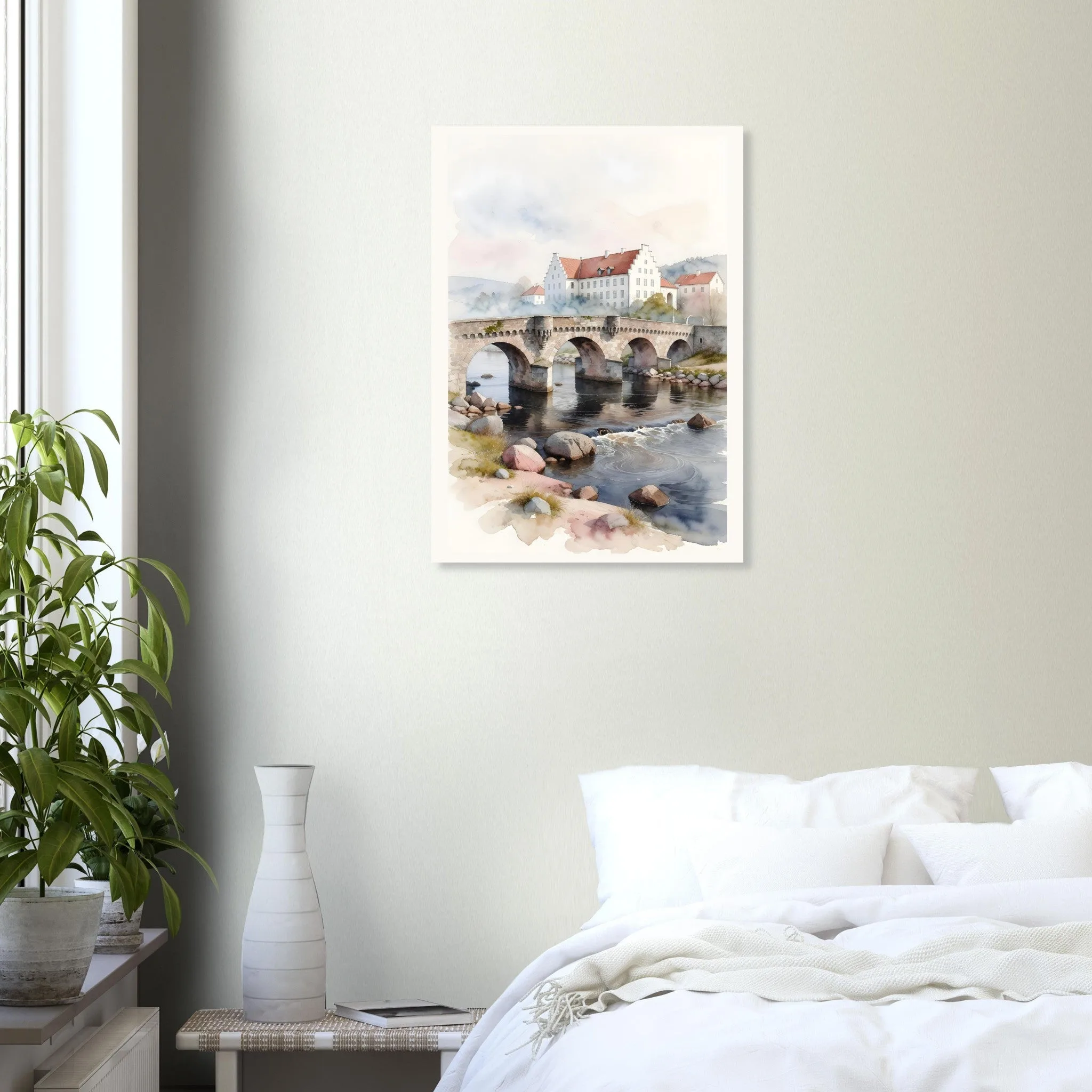 Watercolour landscape poster of Falkenberg — warm minimalist design, from €19