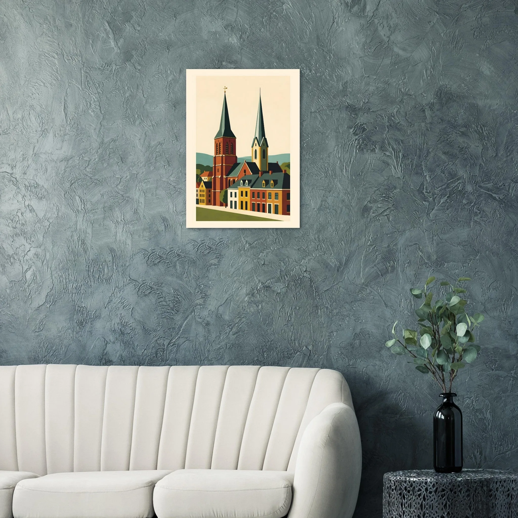 Mid-century modern poster of Hengelo — warm minimalist design, from €19
