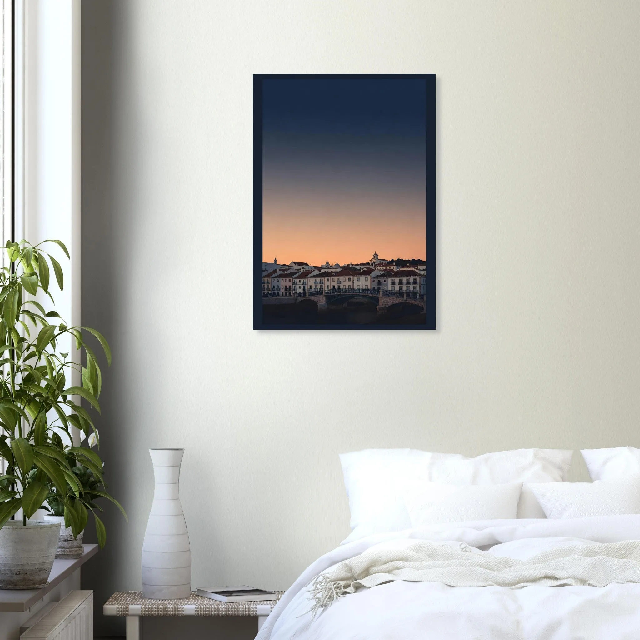 Silhouette skyline poster of Tavira — warm minimalist design, from €19