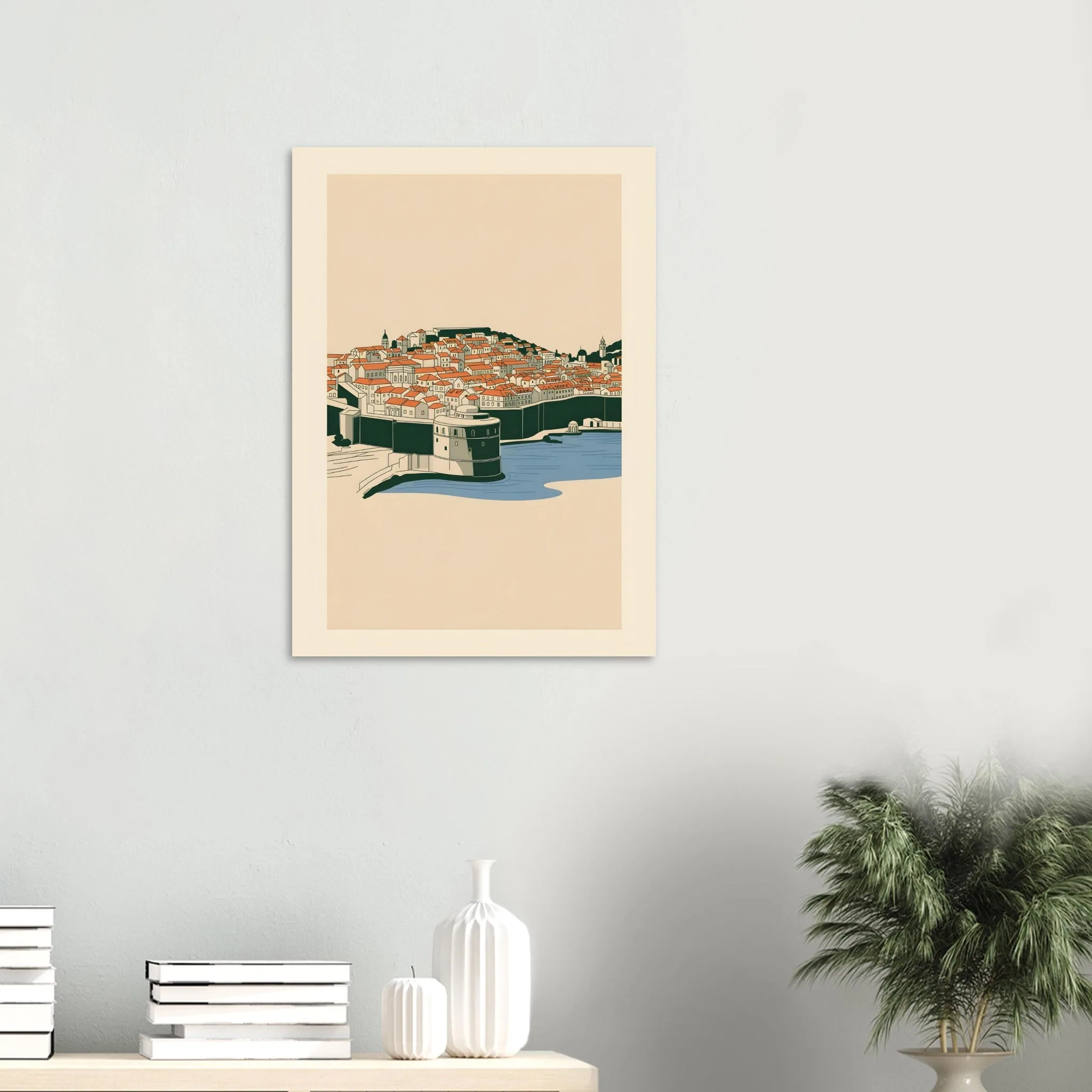 Minimalist line art poster of Dubrovnik — warm minimalist design, from €19