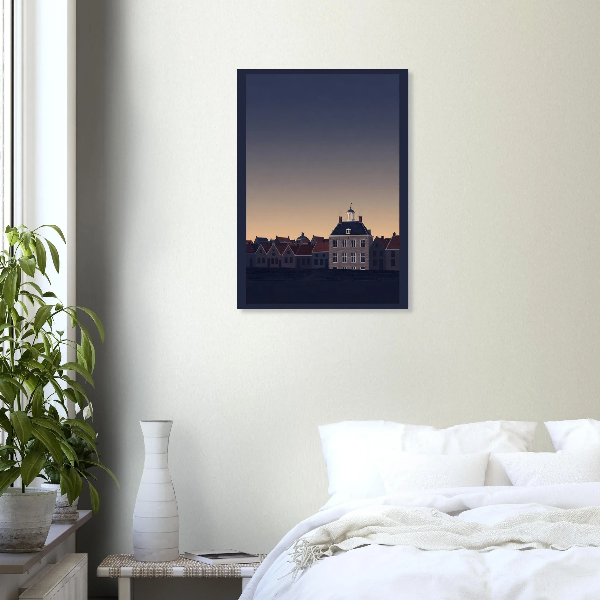 Silhouette skyline poster of Roosendaal — warm minimalist design, from €19