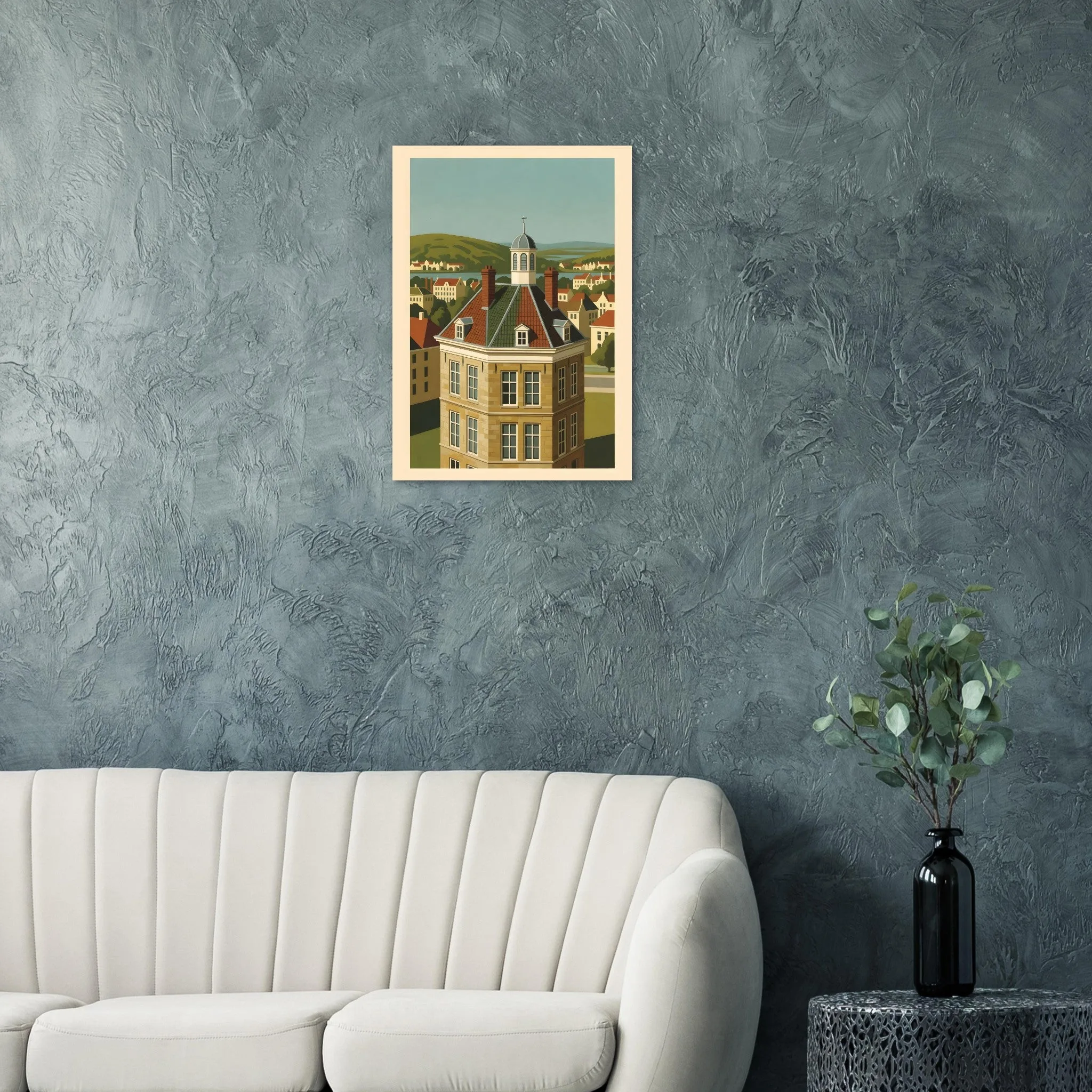 Mid-century modern poster of Roosendaal — warm minimalist design, from €19