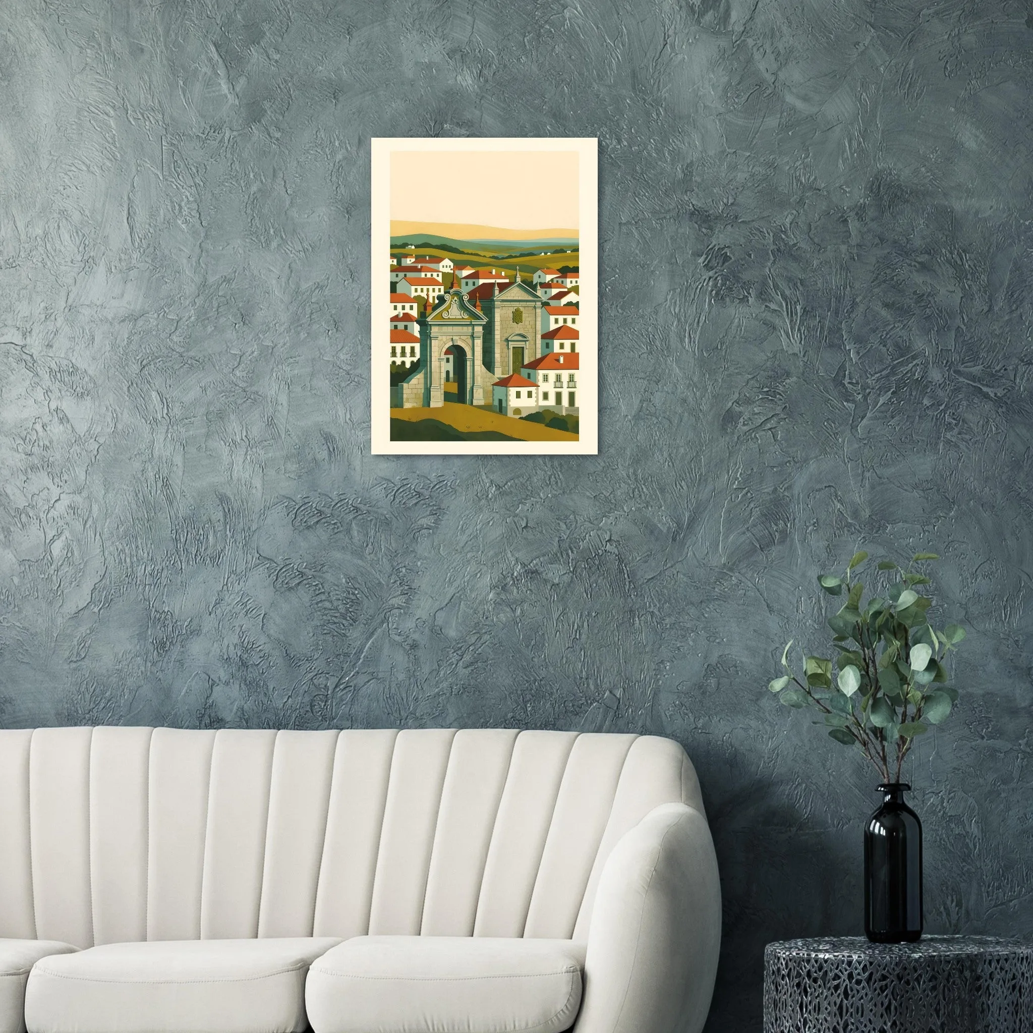 Mid-century modern poster of Tondela — warm minimalist design, from €19