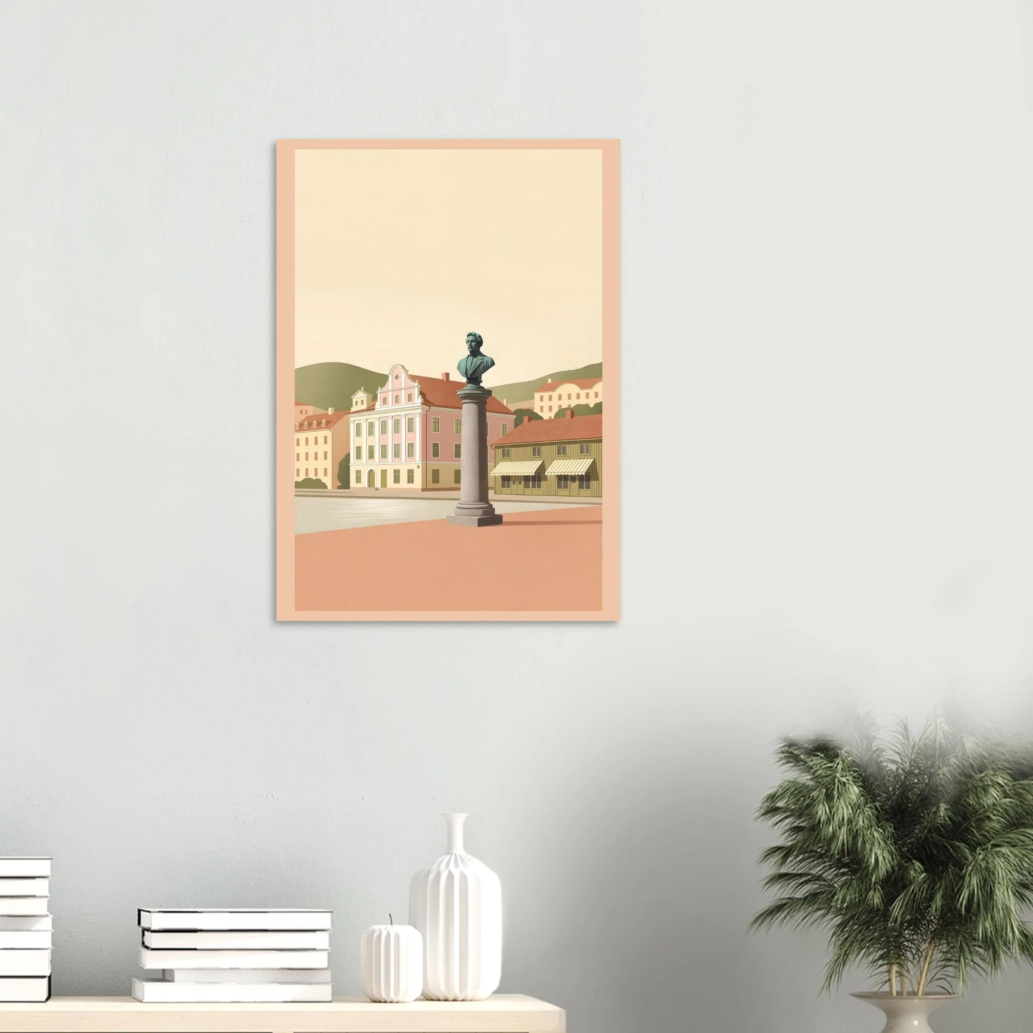 Flat vector illustration poster of Alingsås — warm minimalist design, from €19