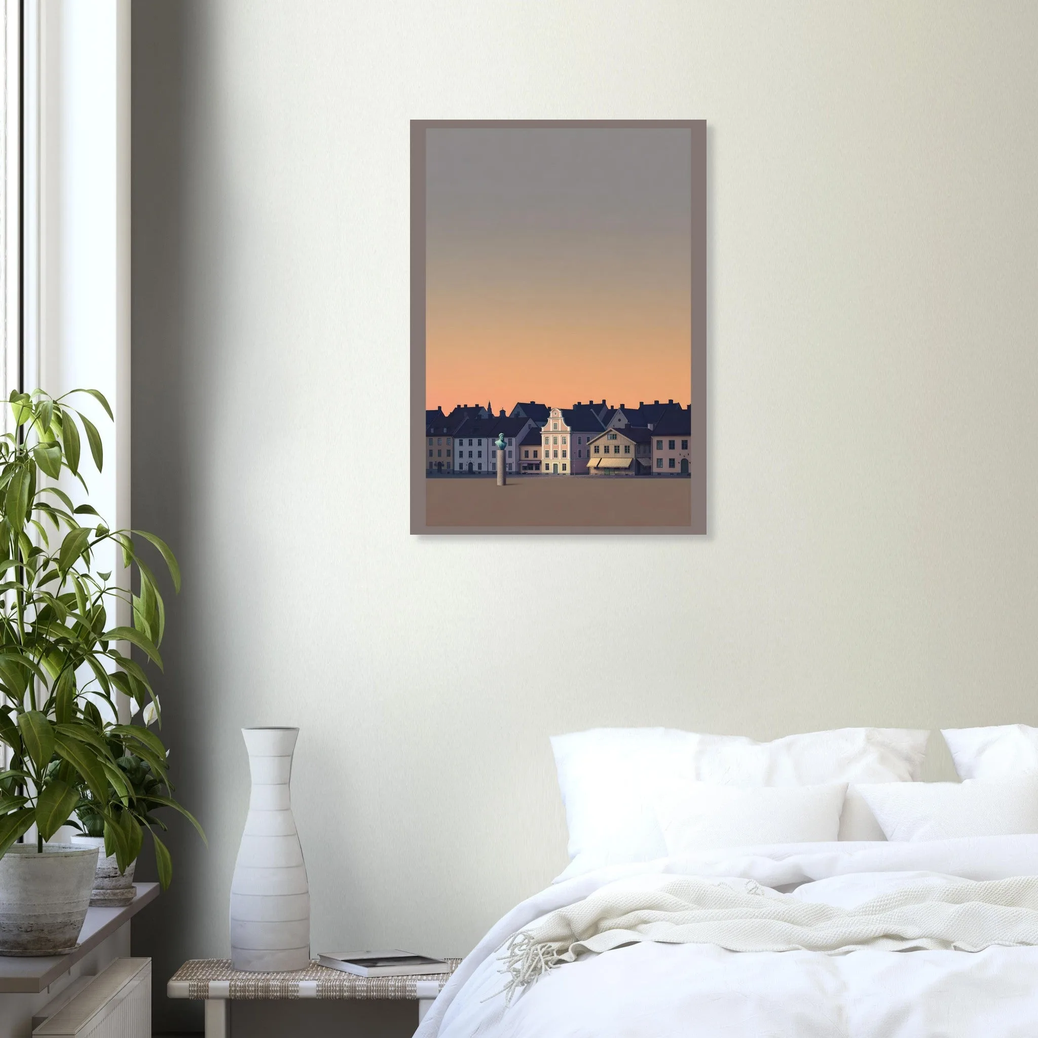 Silhouette skyline poster of Alingsås — warm minimalist design, from €19