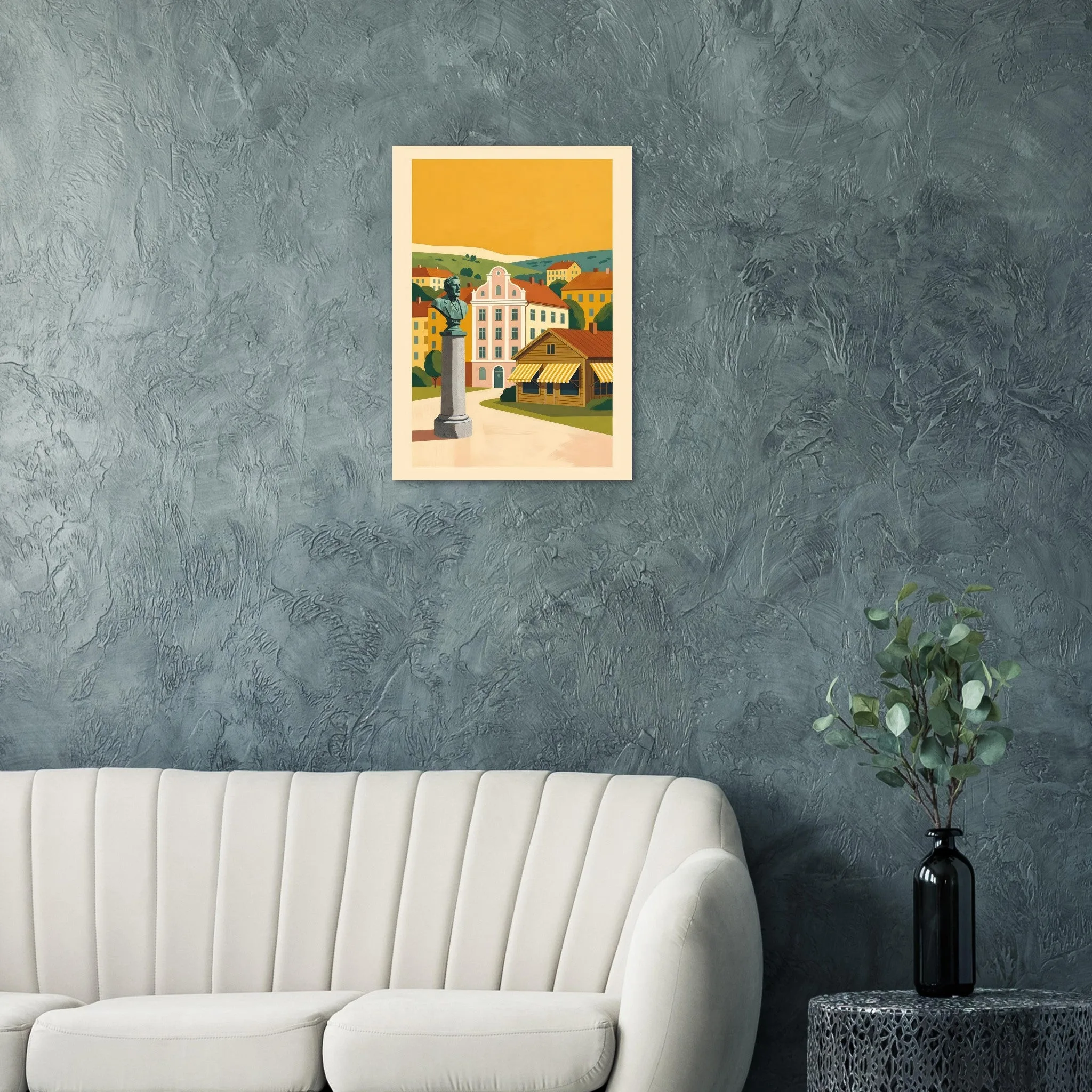 Mid-century modern poster of Alingsås — warm minimalist design, from €19
