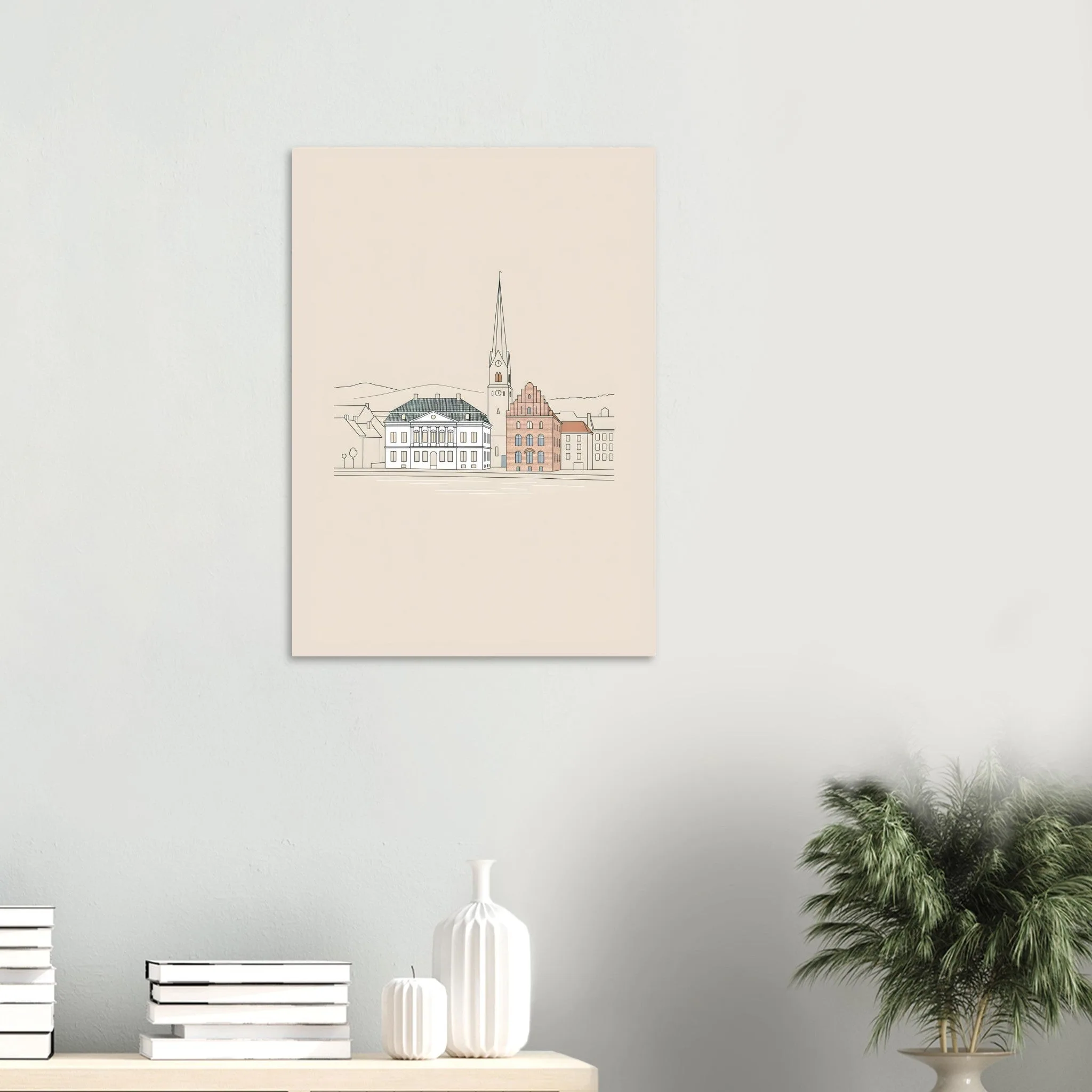Minimalist line art poster of Ystad — warm minimalist design, from €19