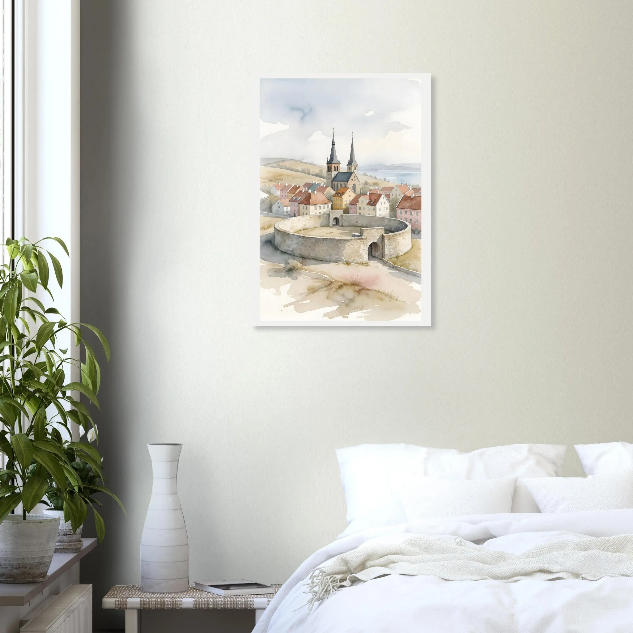 Watercolour landscape-Poster von Visby — warmes minimalistisches Motiv, ab 19 €