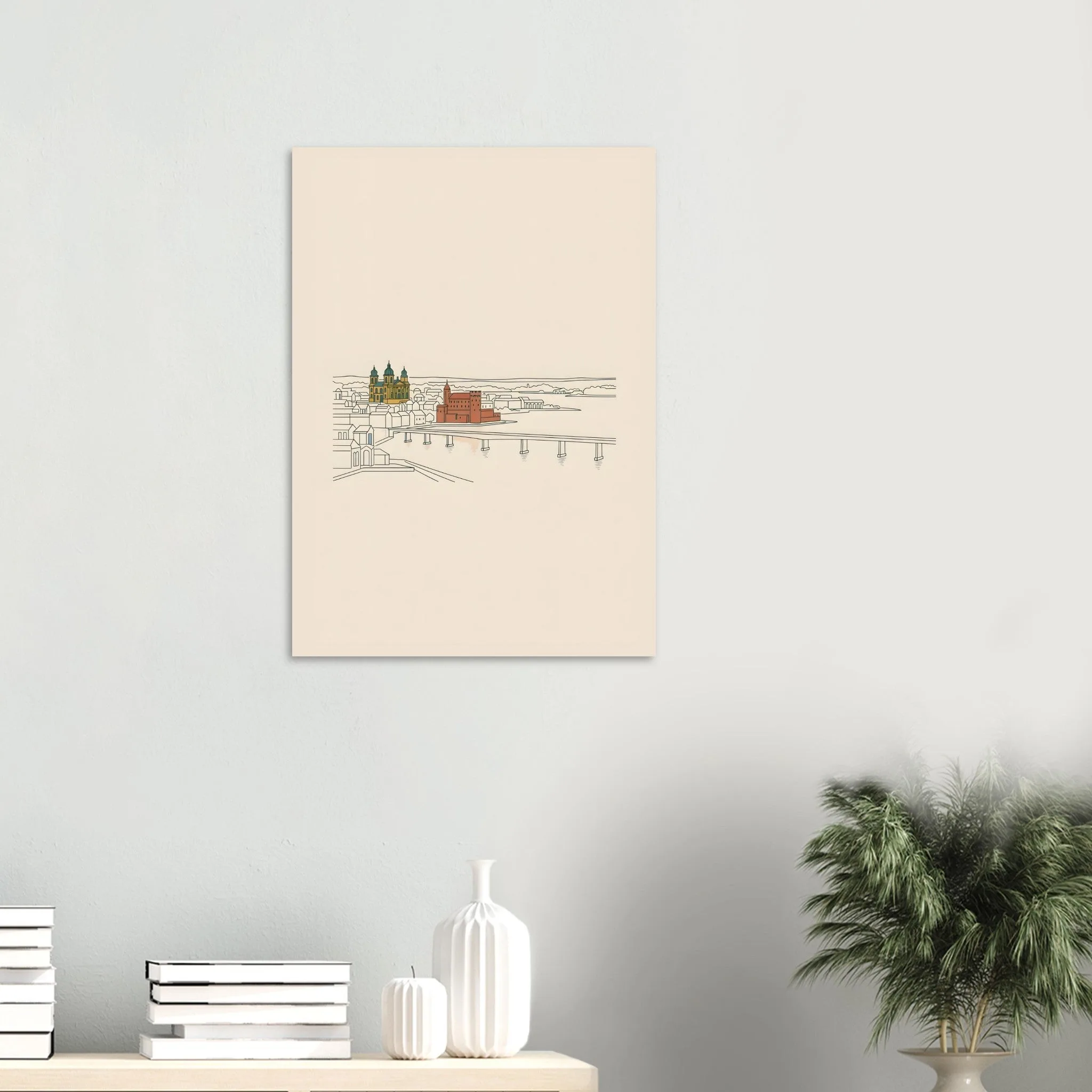 Minimalist line art poster of Kalmar — warm minimalist design, from €19