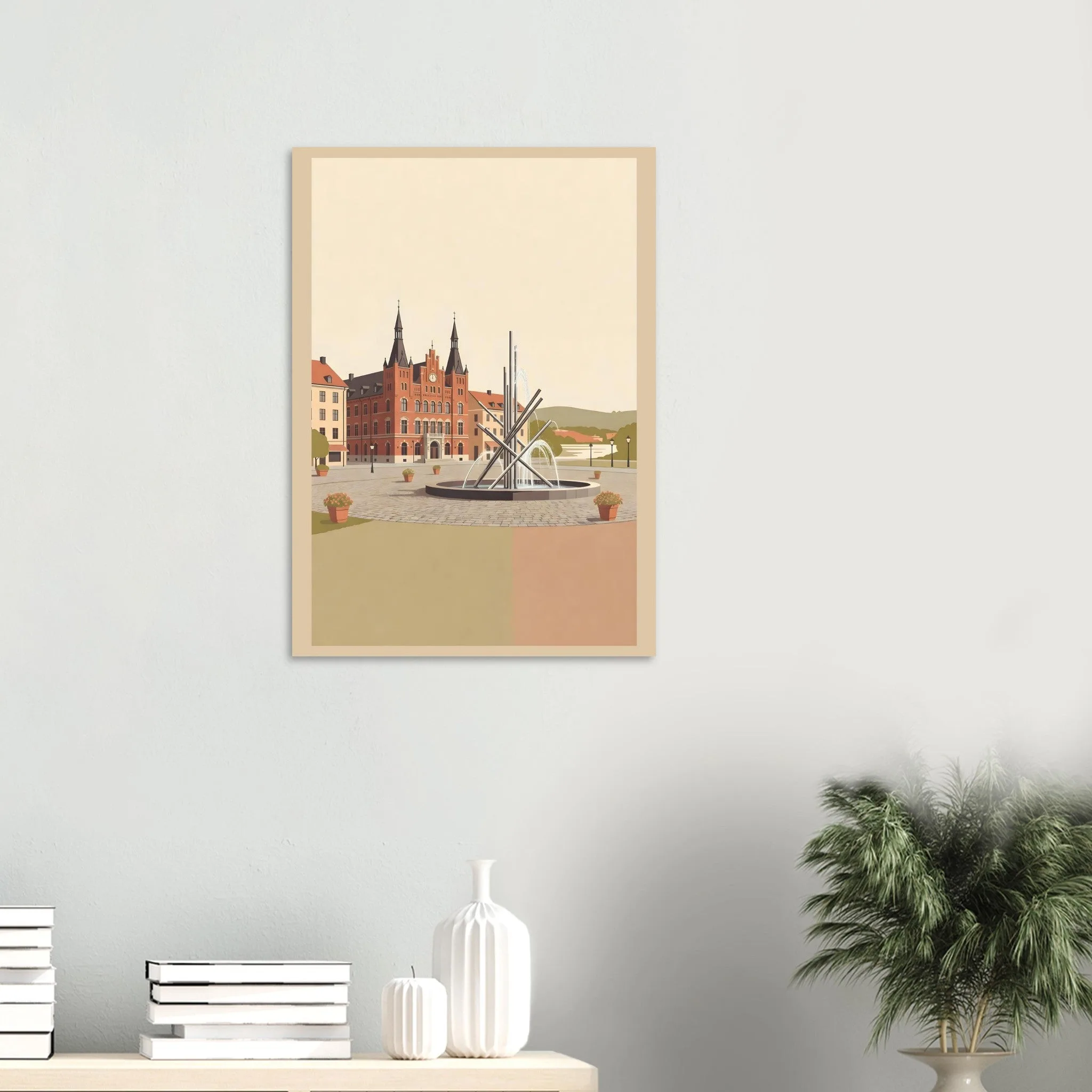 Flat vector illustration poster of Kristianstad — warm minimalist design, from €19