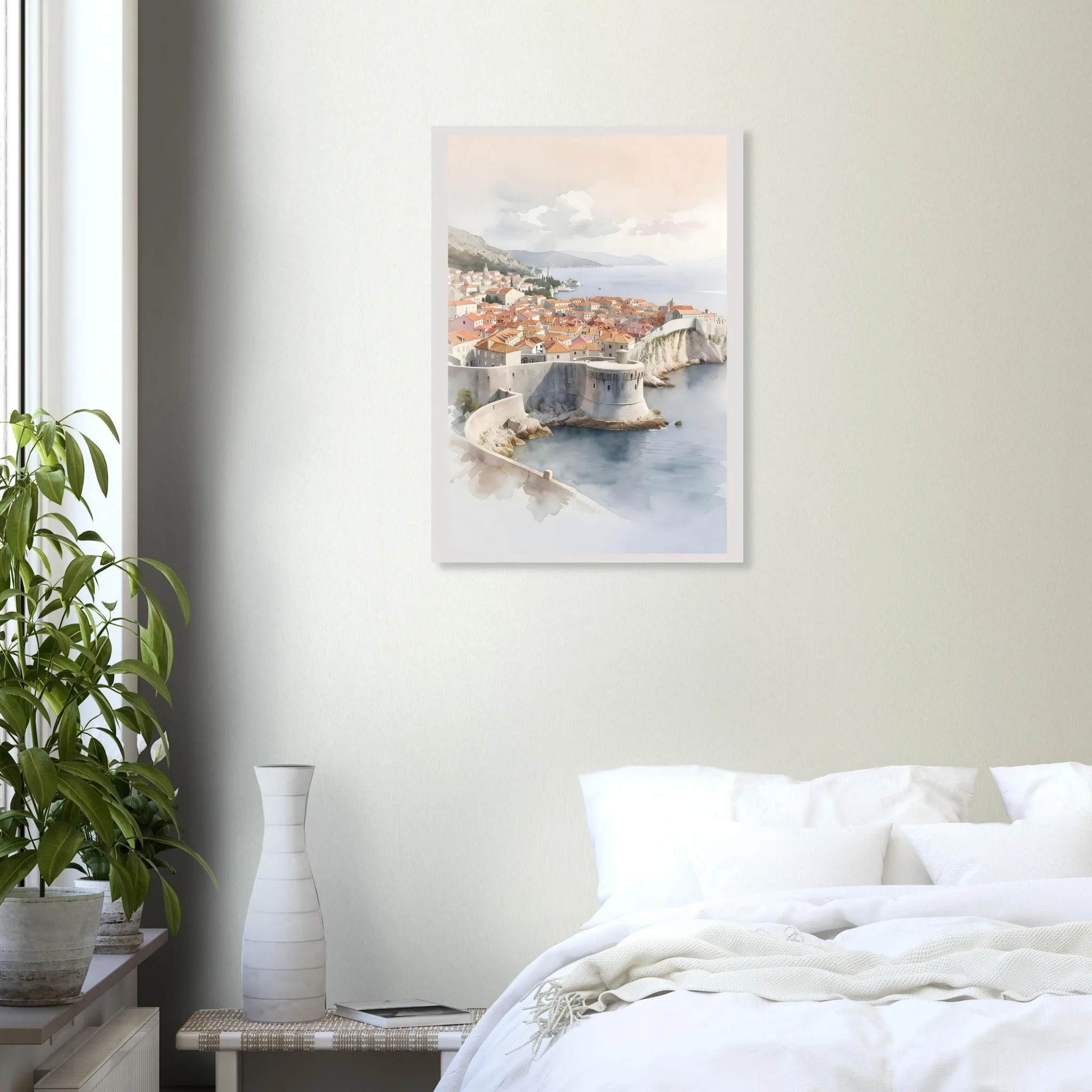 Watercolour landscape poster of Dubrovnik — warm minimalist design, from €19