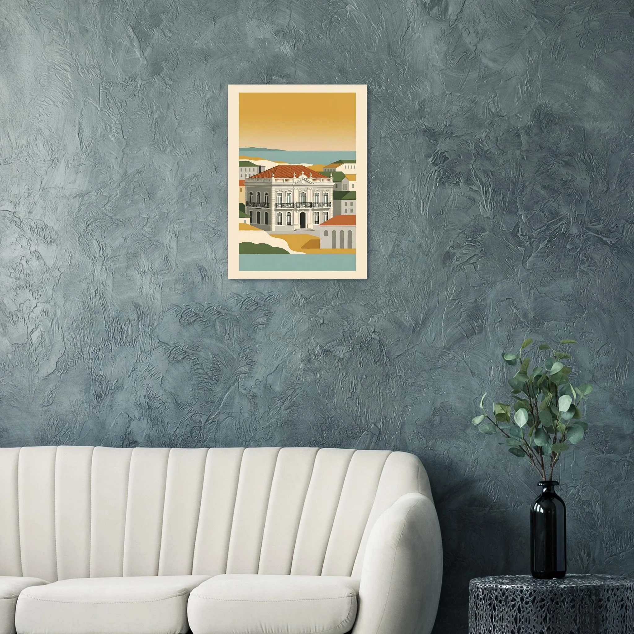 Mid-century modern poster of Marinha Grande — warm minimalist design, from €19