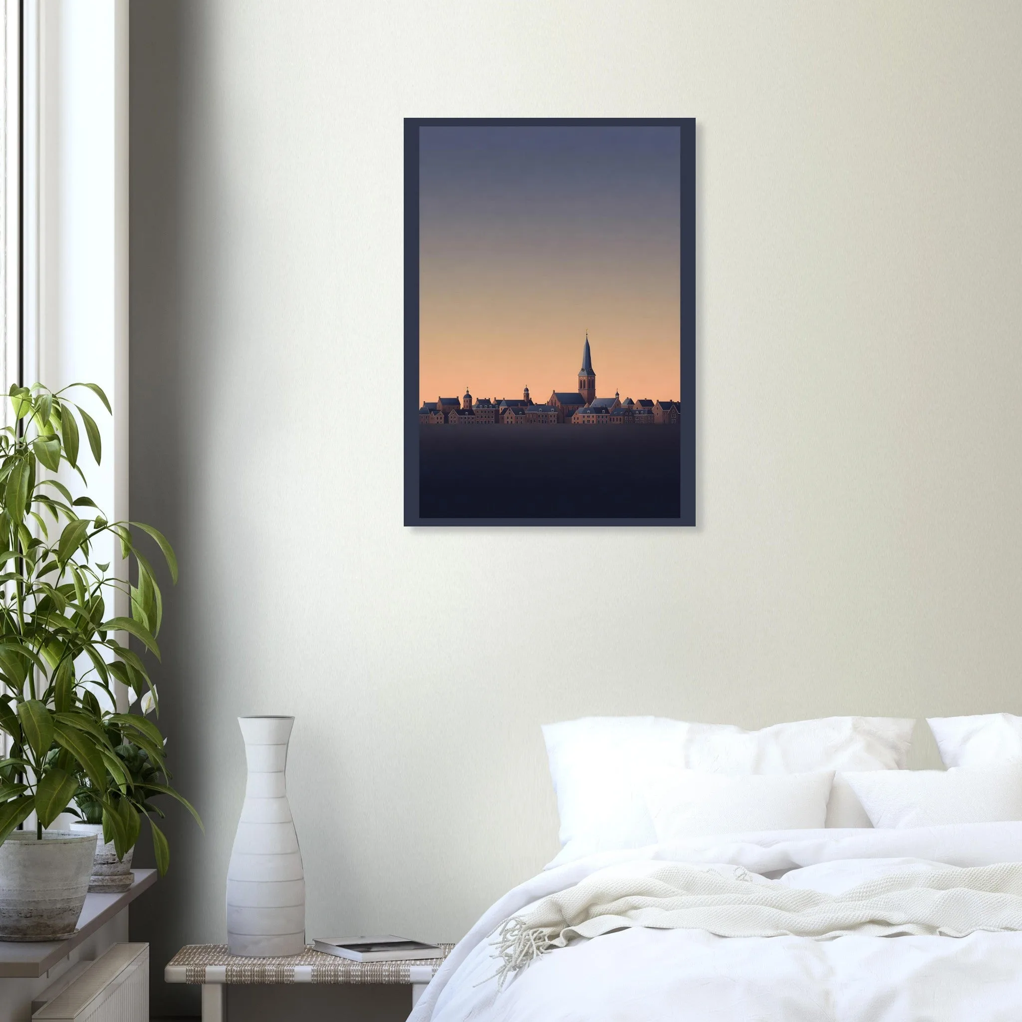 Silhouette skyline poster of Hengelo — warm minimalist design, from €19