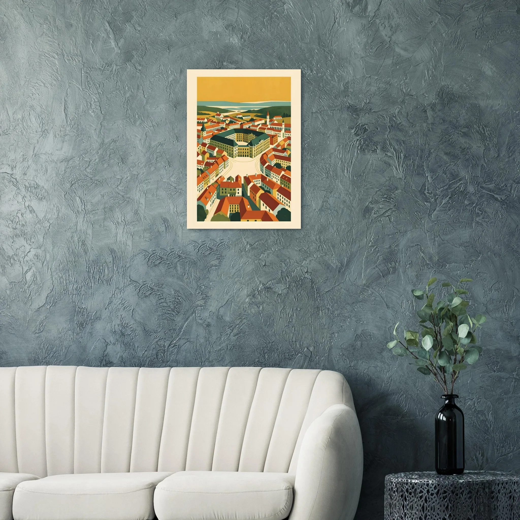 Mid-century modern poster of Eisenstadt — warm minimalist design, from €19