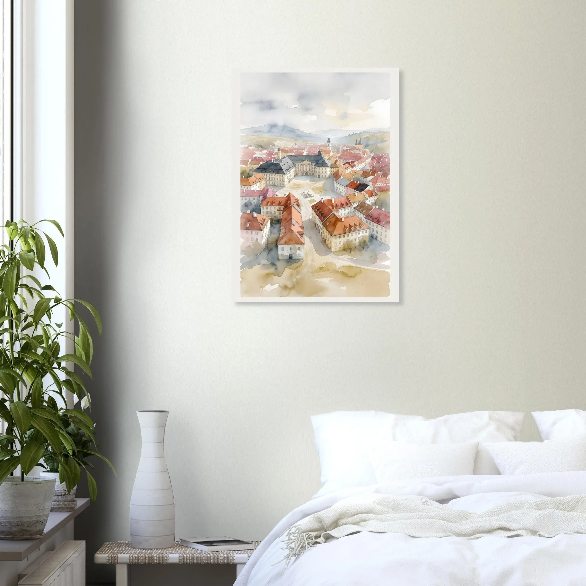 Watercolour landscape poster of Eisenstadt — warm minimalist design, from €19