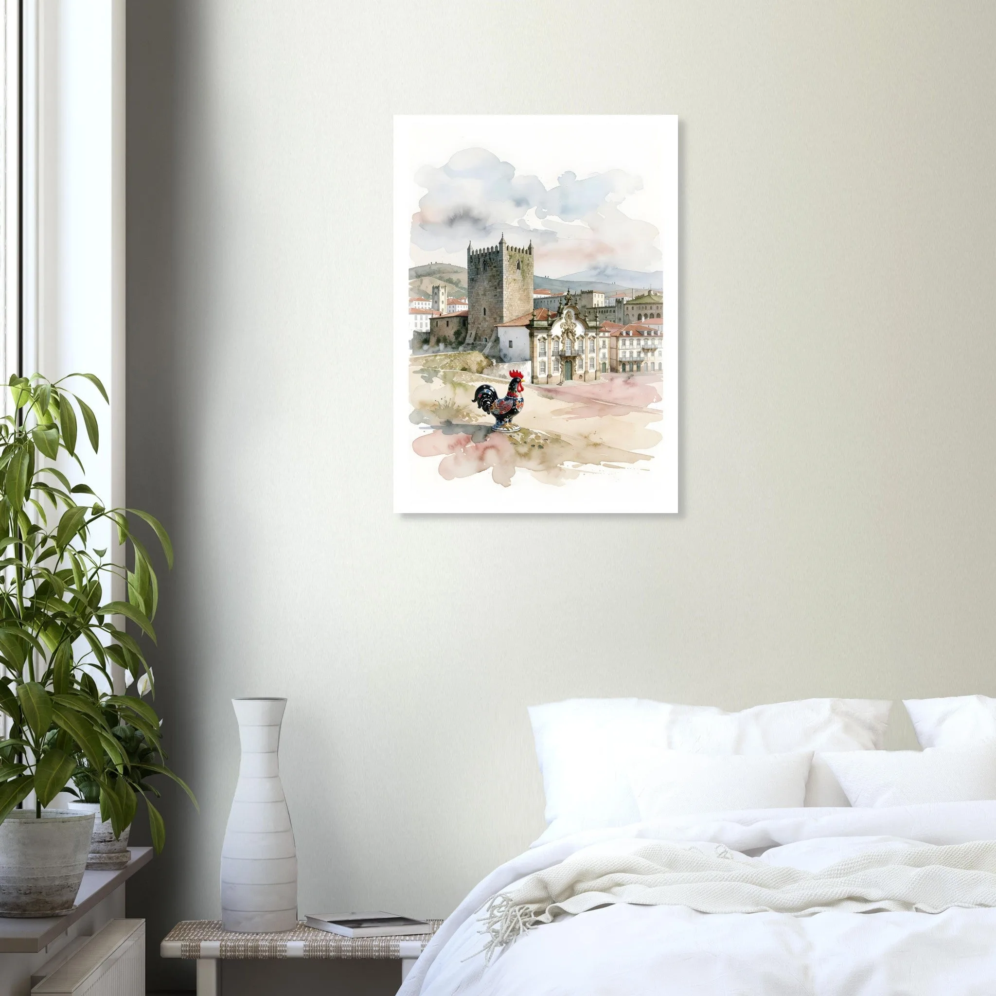 Watercolour landscape poster of Barcelos — warm minimalist design, from €19