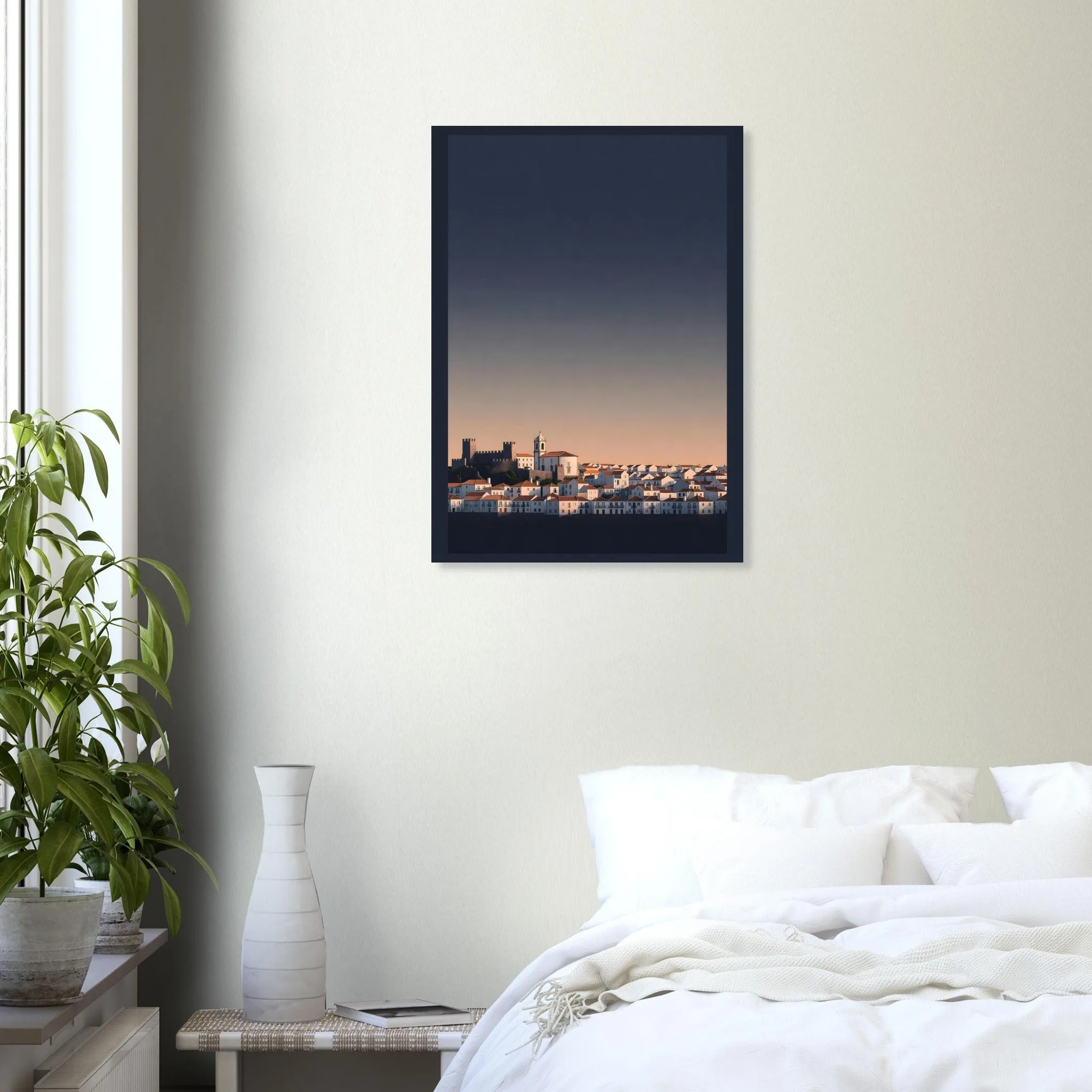Silhouette skyline poster of Sines — warm minimalist design, from €19