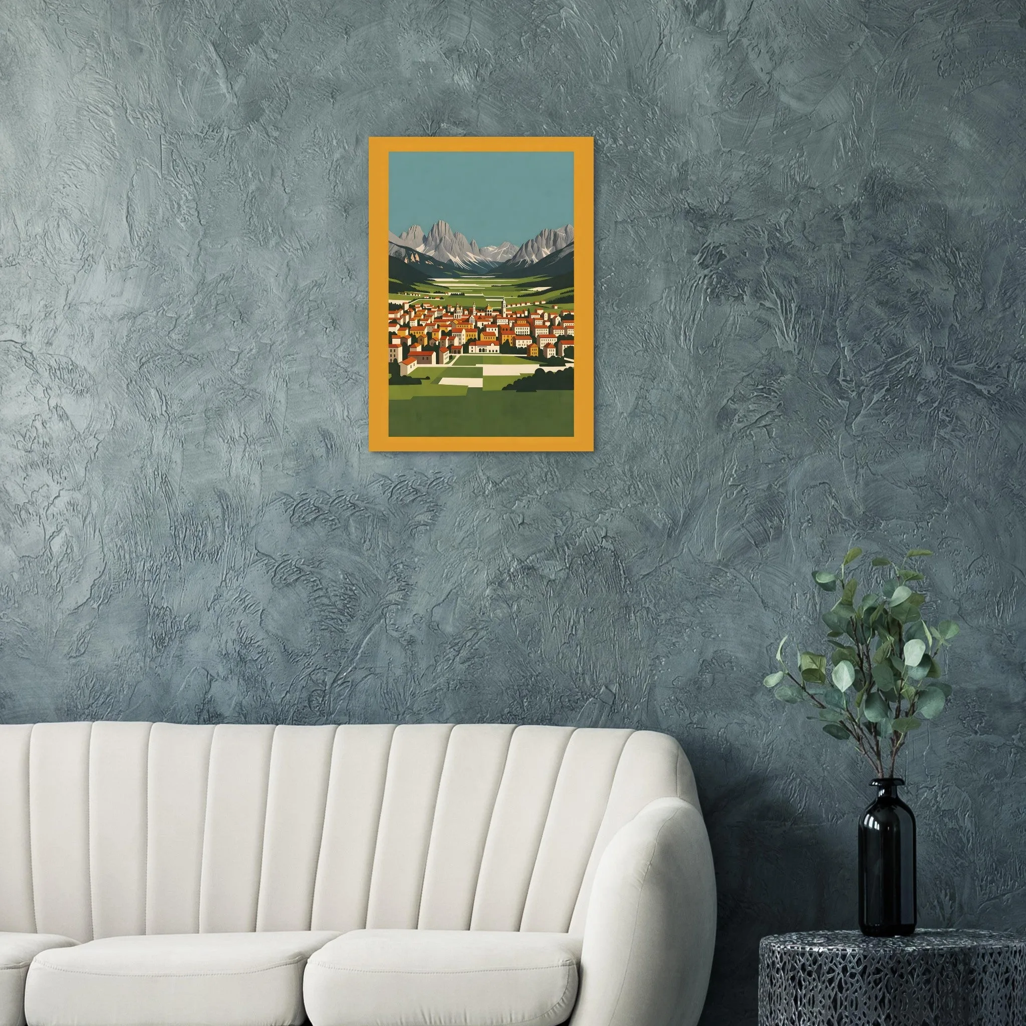 Mid-century modern poster of Lienz — warm minimalist design, from €19