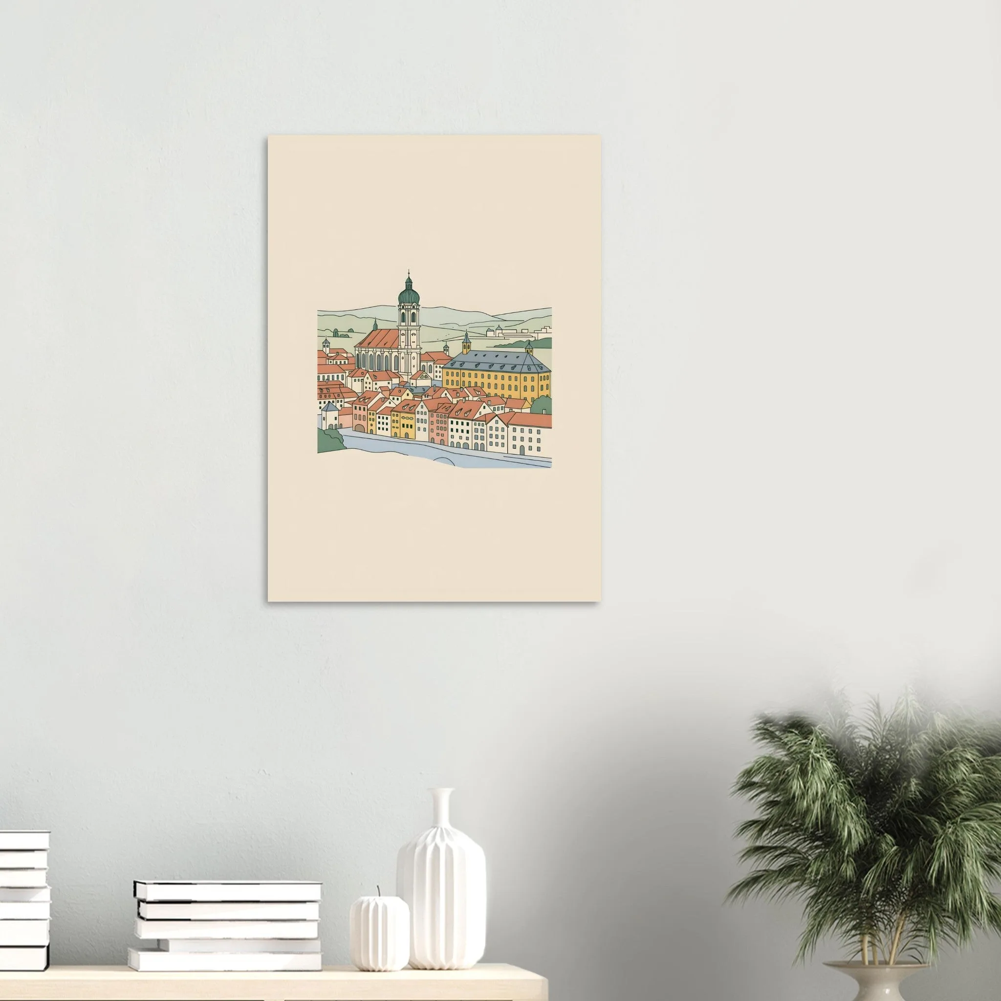 Minimalist line art poster of Hall in Tirol — warm minimalist design, from €19