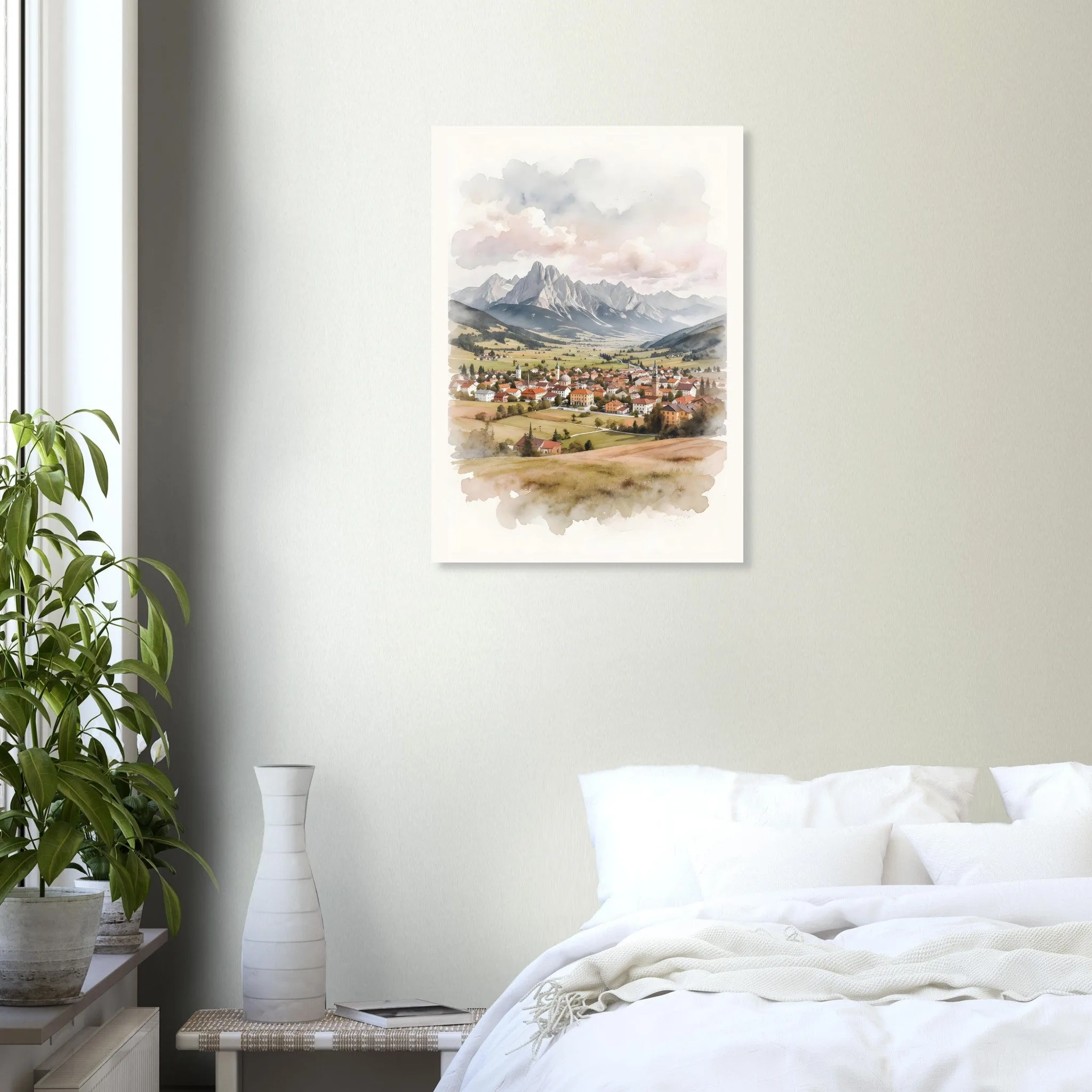 Watercolour landscape poster of Lienz — warm minimalist design, from €19