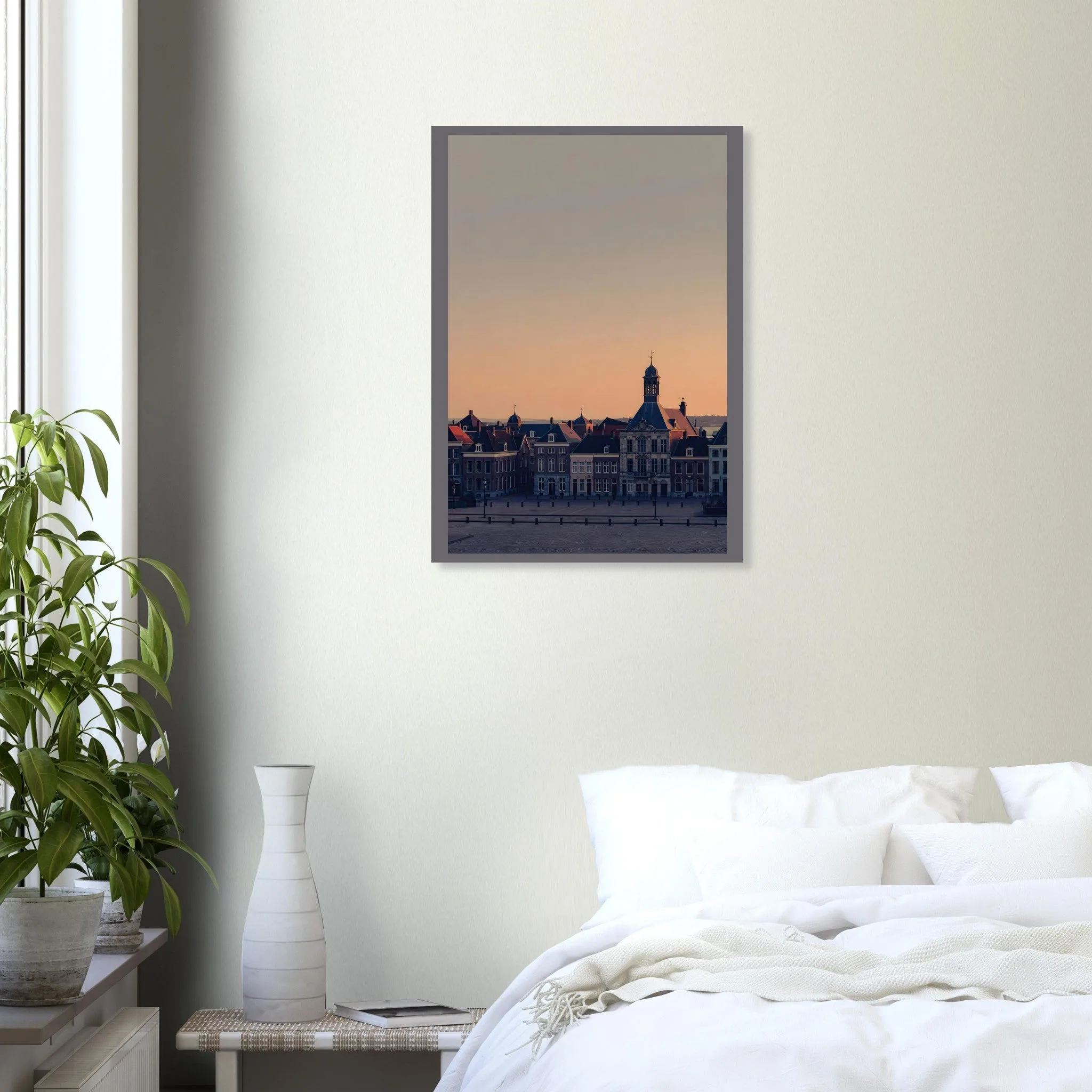Silhouette skyline-Poster von Roermond — warmes minimalistisches Motiv, ab 19 €