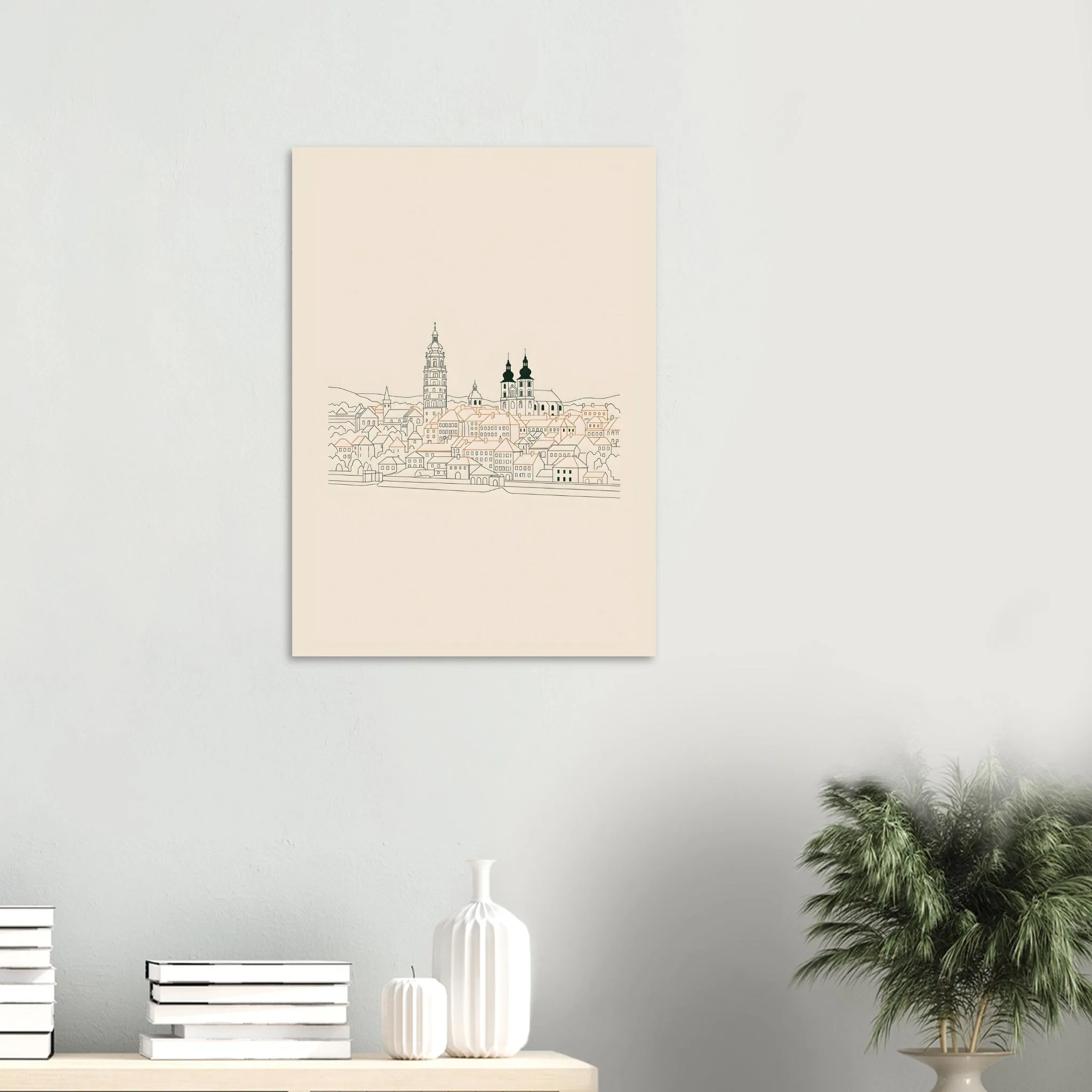 Minimalist line art poster of Český Krumlov — warm minimalist design, from €19