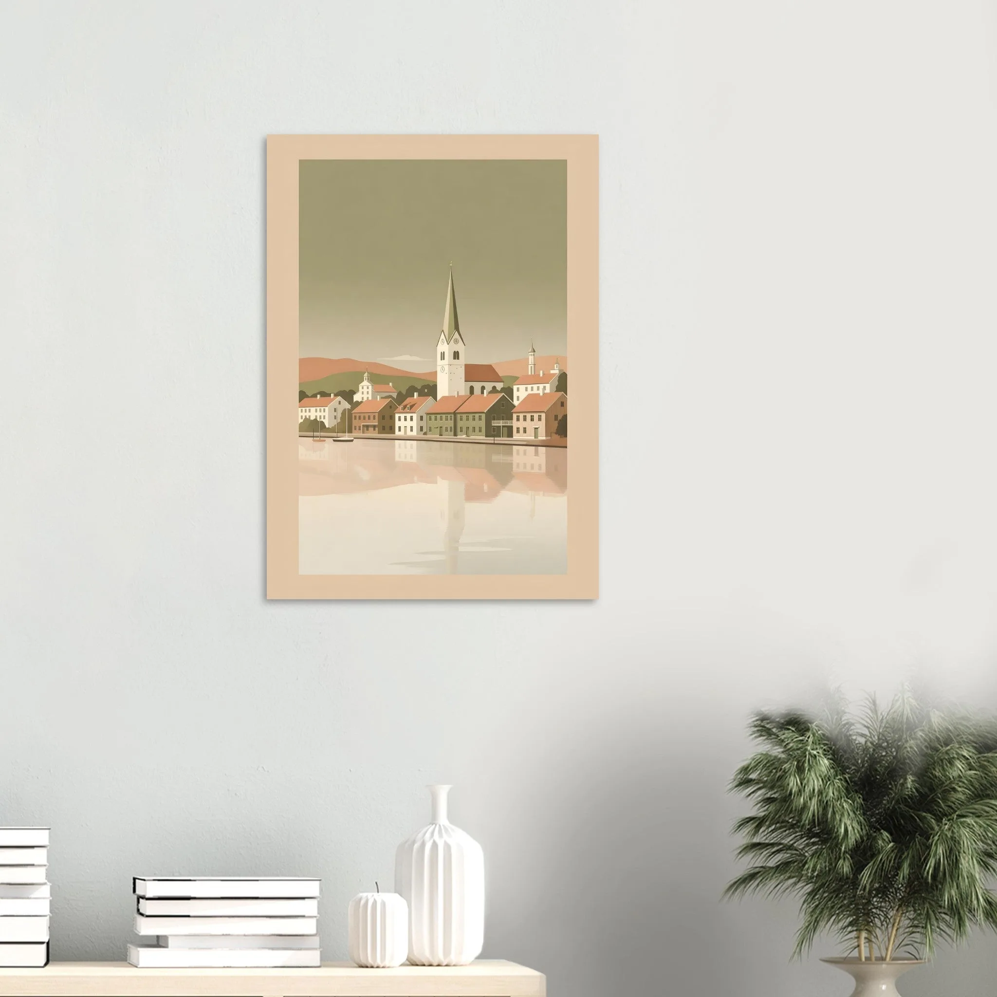 Flat vector illustration poster of Mariefred — warm minimalist design, from €19