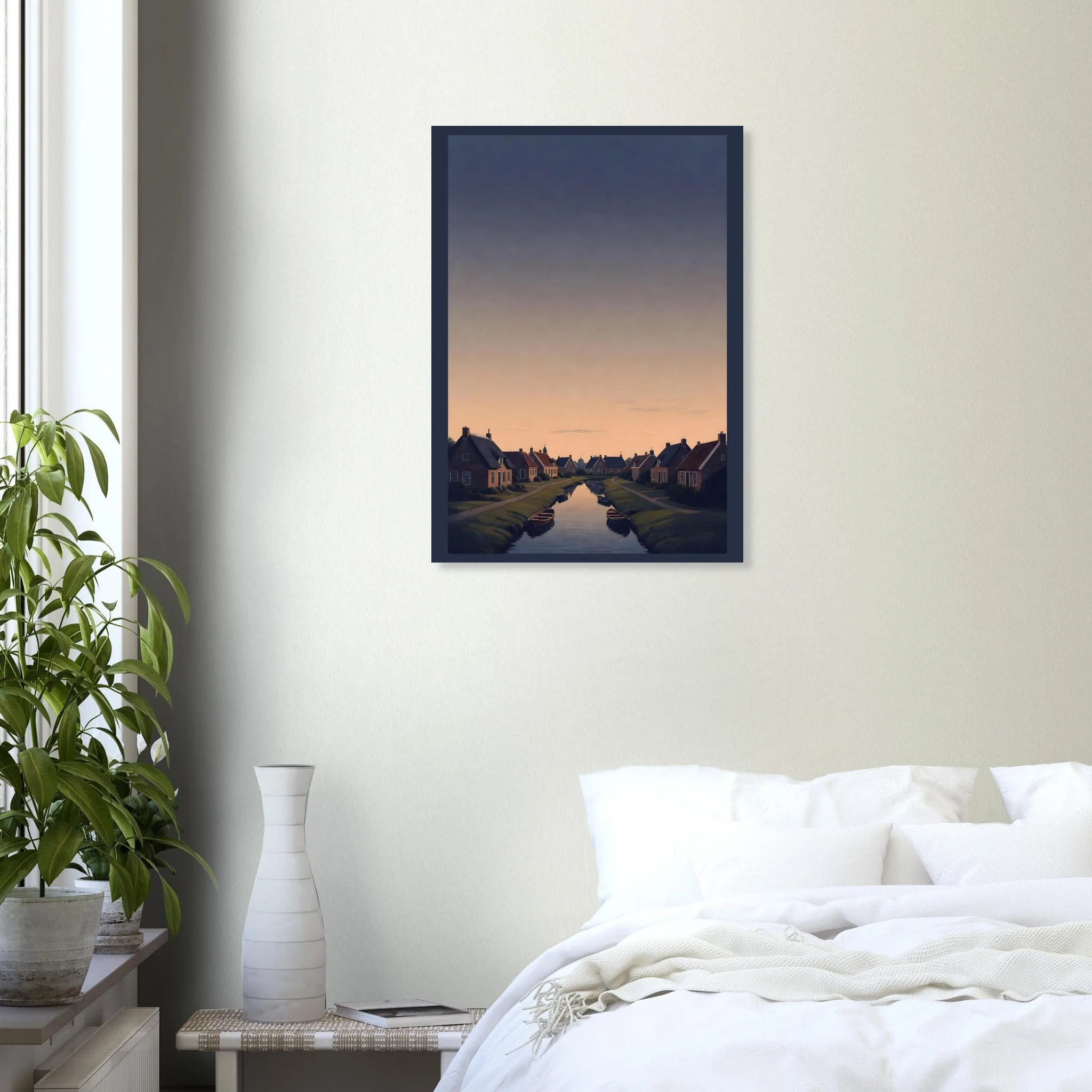 Silhouette skyline poster of Giethoorn — warm minimalist design, from €19