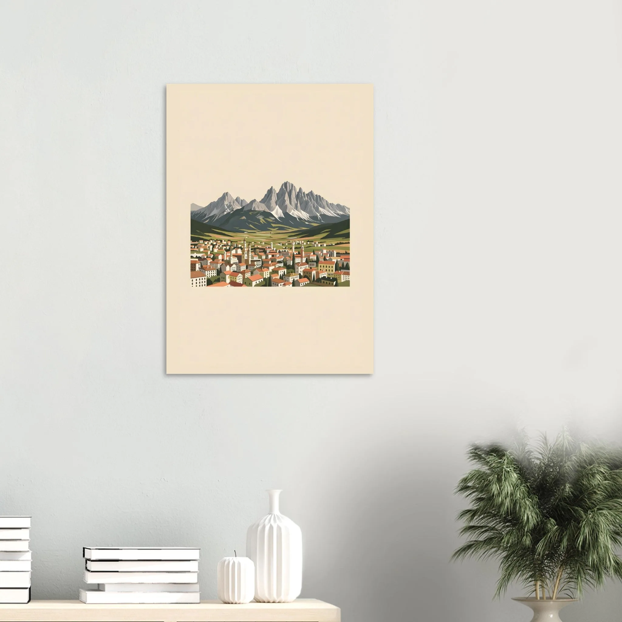Flat vector illustration poster of Lienz — warm minimalist design, from €19