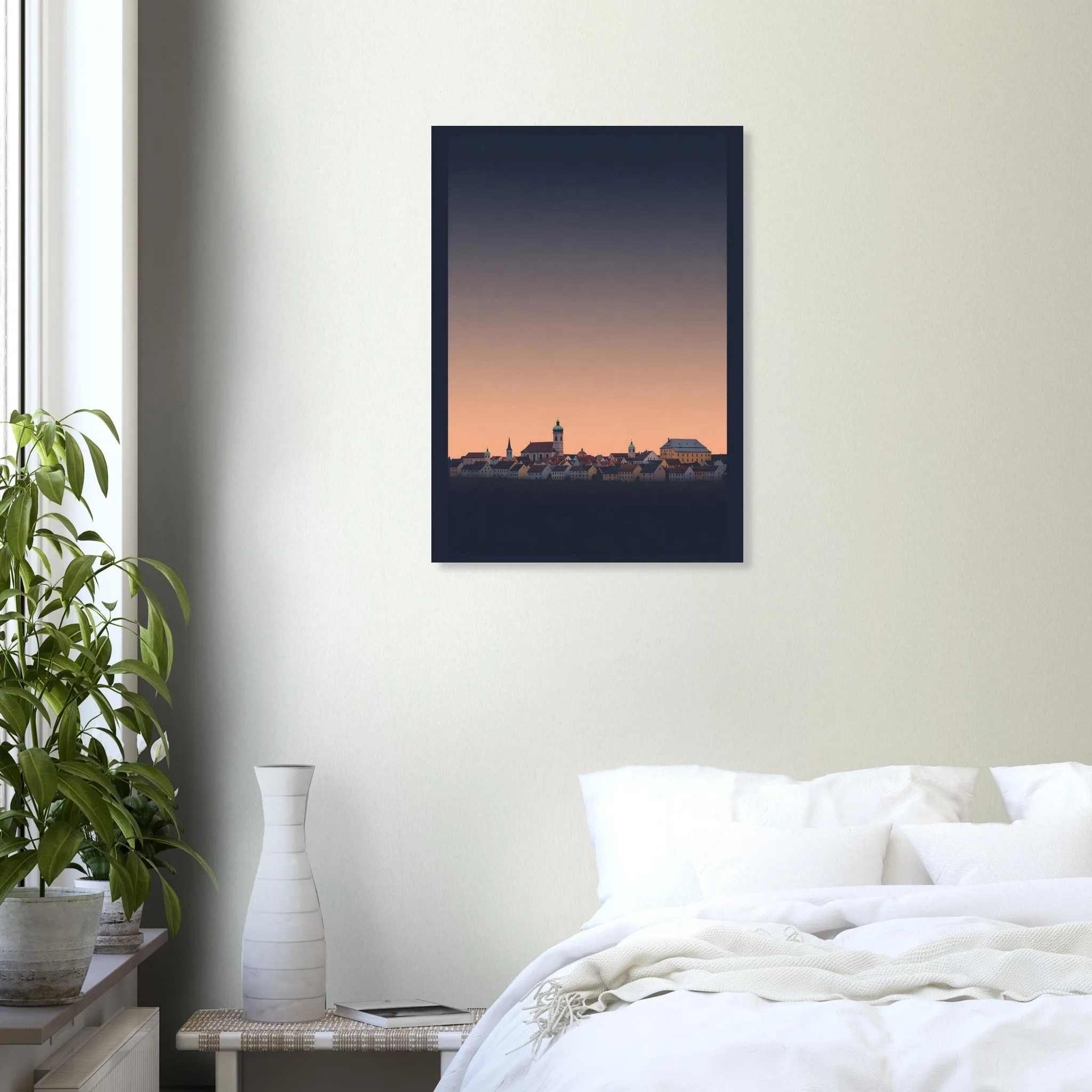 Silhouette skyline poster of Hall in Tirol — warm minimalist design, from €19