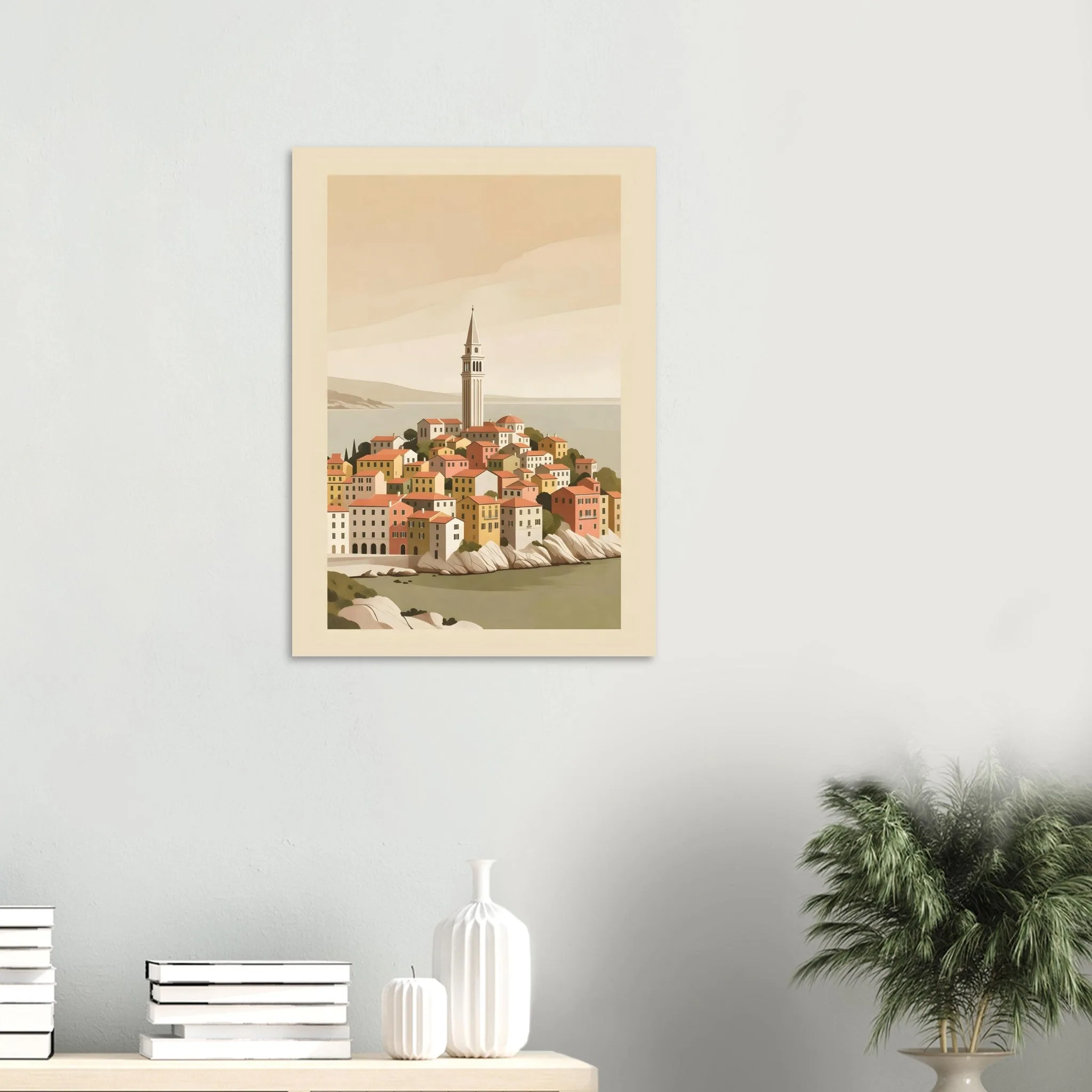 Flat vector illustration-Poster von Rovinj — warmes minimalistisches Motiv, ab 19 €