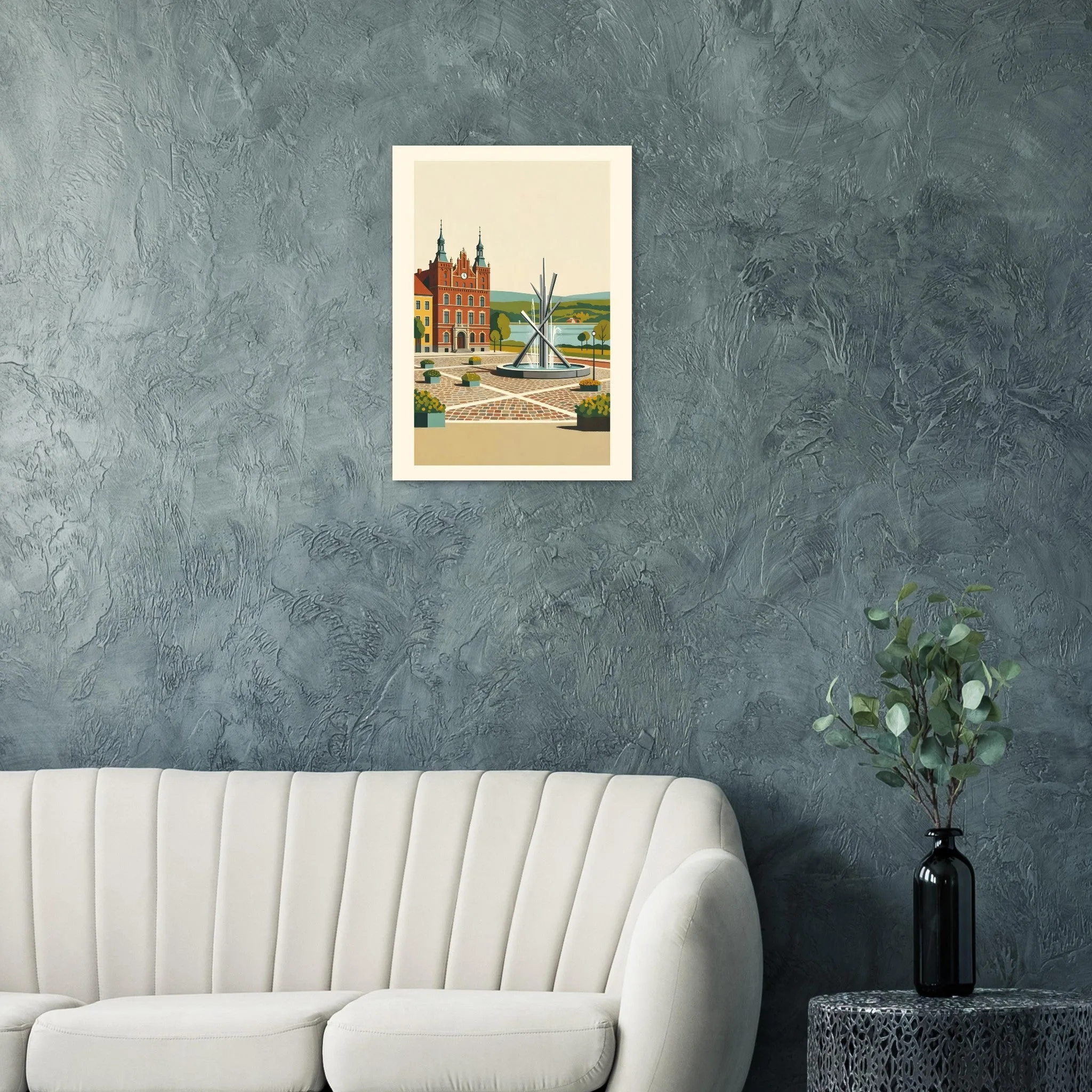 Mid-century modern poster of Kristianstad — warm minimalist design, from €19