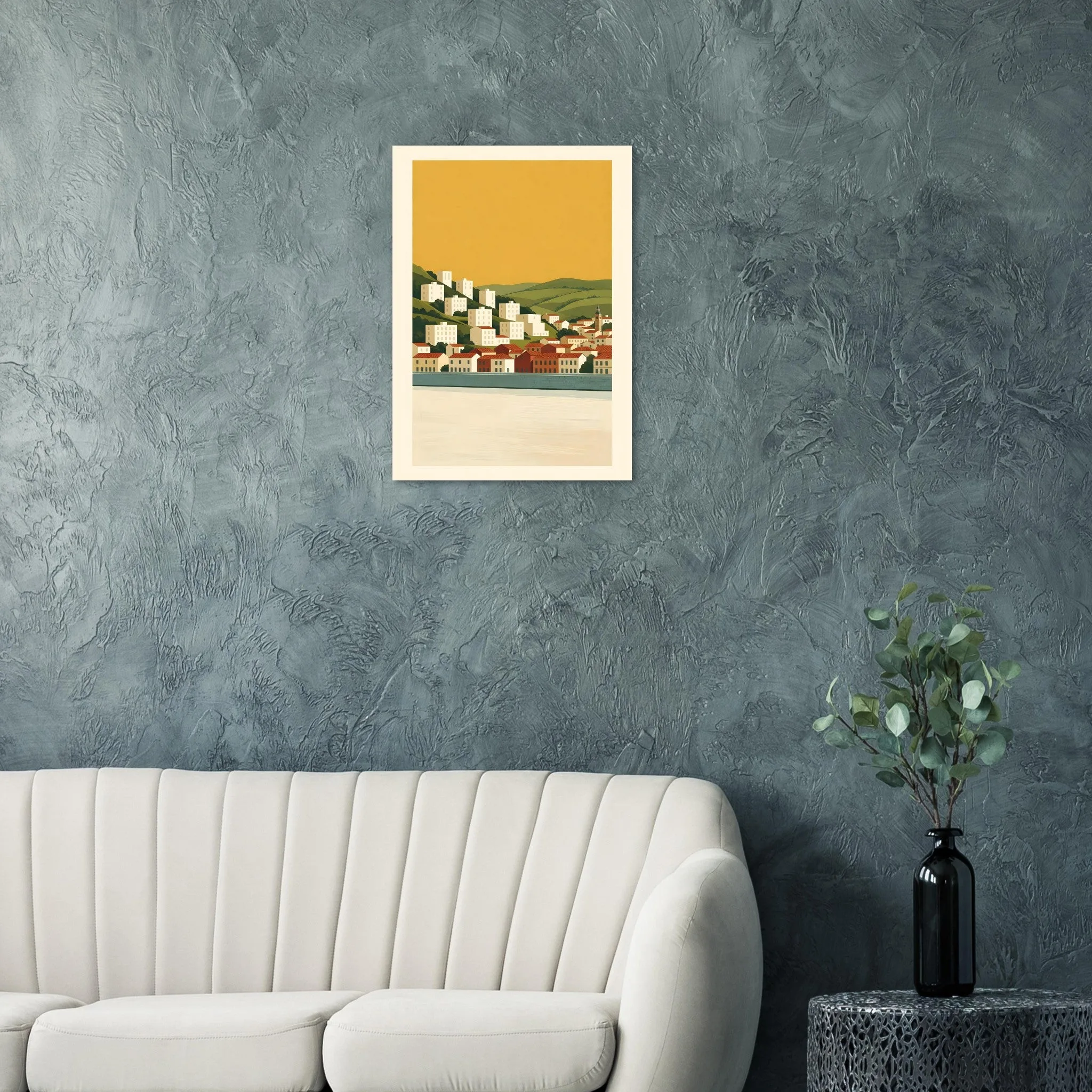 Mid-century modern poster of Peso da Régua — warm minimalist design, from €19