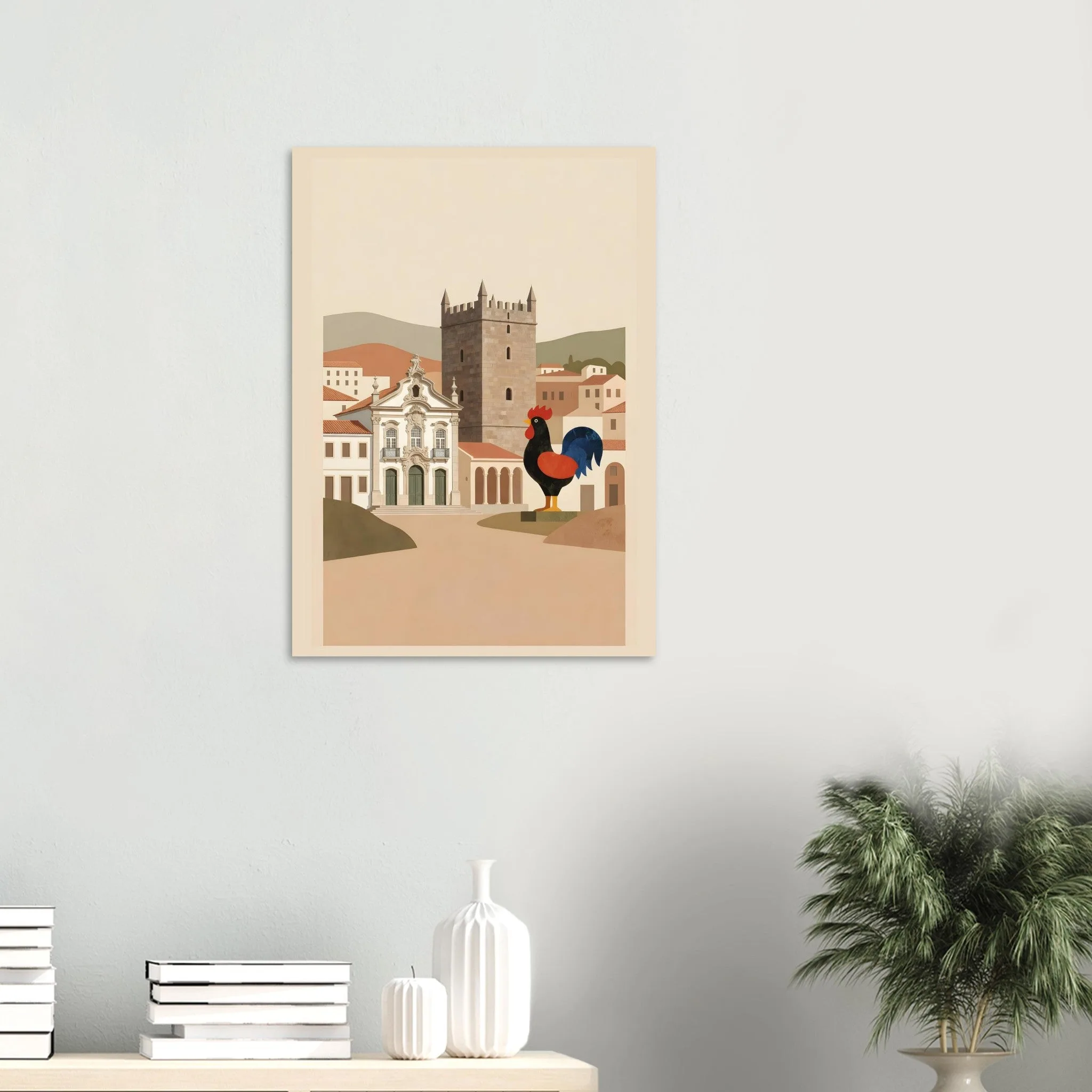 Flat vector illustration poster of Barcelos — warm minimalist design, from €19